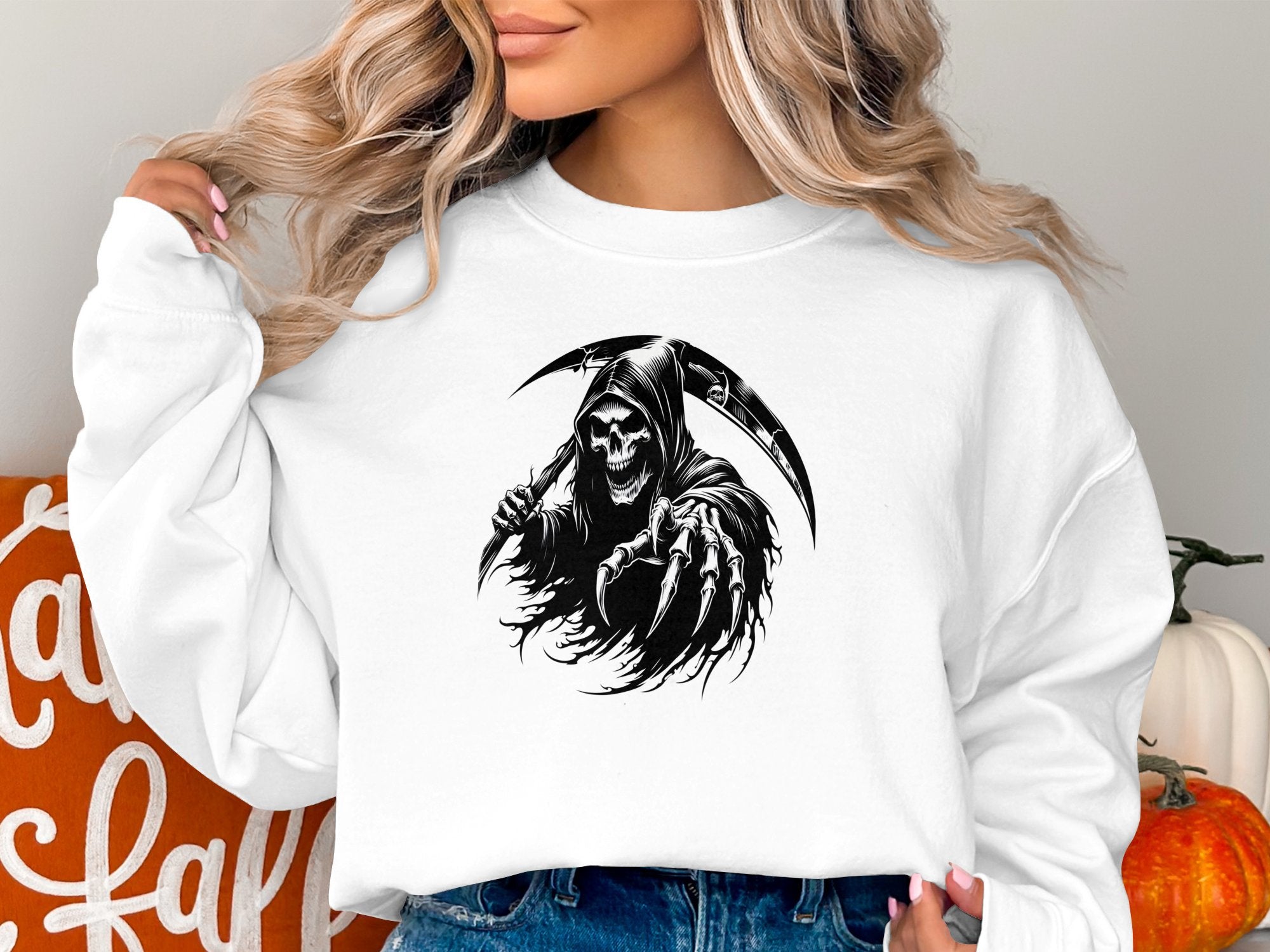 Grim Reaper - Black White Gildan Sweatshirt Commemorative Talisman Unisex Tee Graphic Design