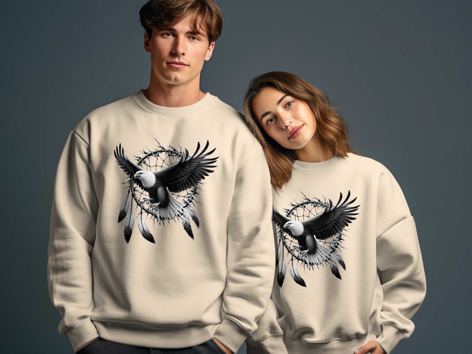 Dreamcatcher Eagle - Coloured Gildan Sweatshirt Realistic Native American Talisman Unisex Mythology Tee Graphic Design