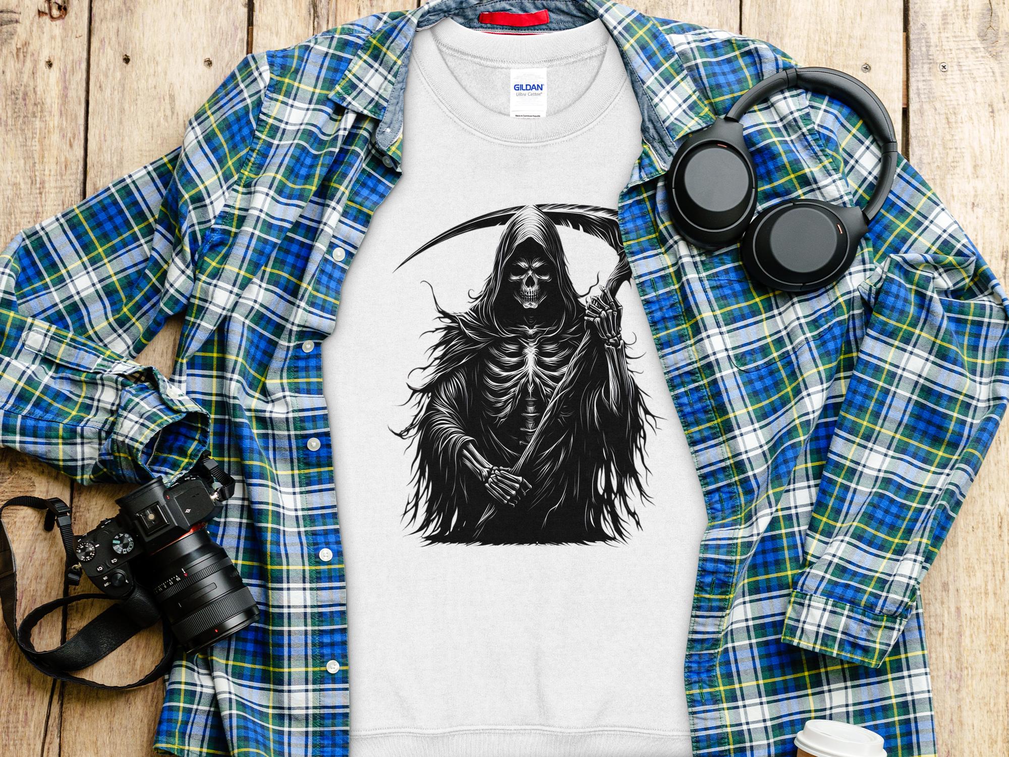 Grim Reaper - Black White Gildan Sweatshirt Commemorative Talisman Unisex Tee Graphic Design