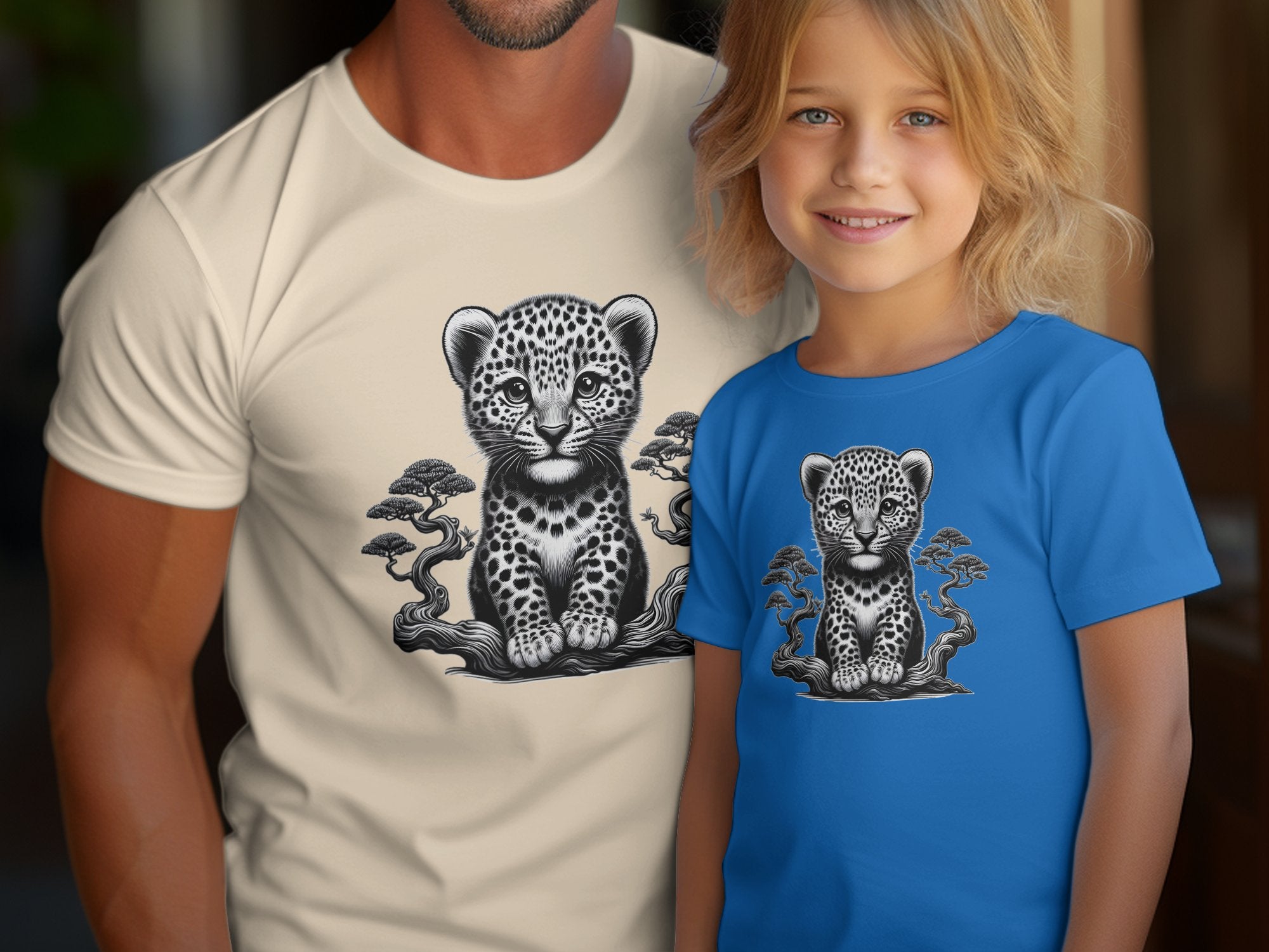 Leopard Bonsai - Coloured Gildan Kids T-Shirt Realistic Animal Talisman Unisex Cute Tee Graphic Design