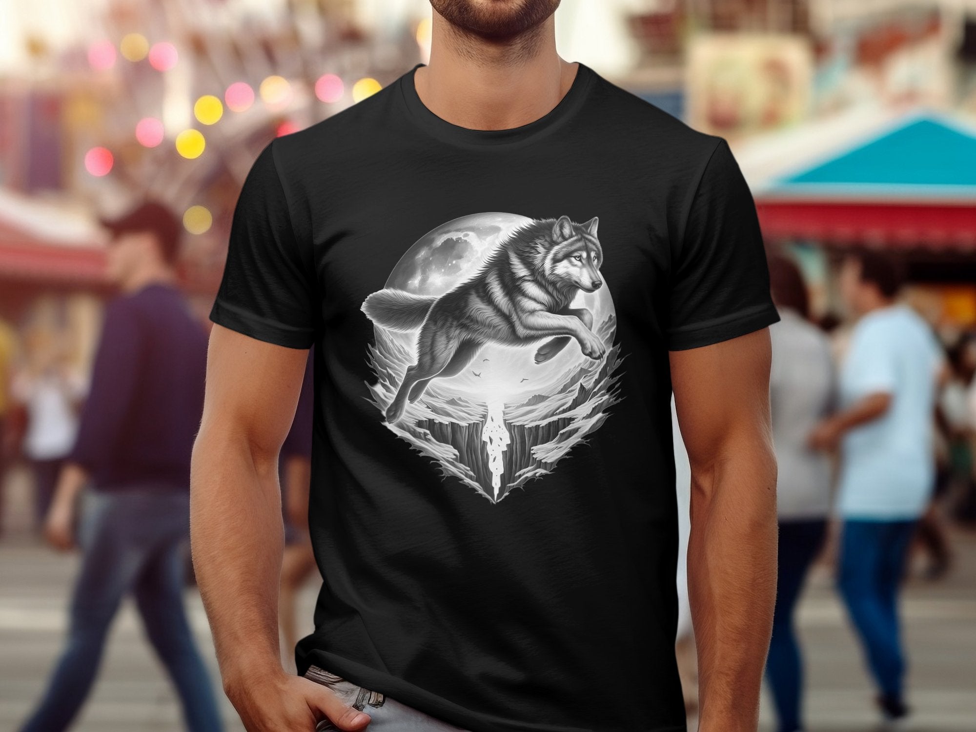 Moon Wolf - Coloured Gildan T-Shirt Realistic Animal Talisman Unisex Mythology Tee Graphic Design