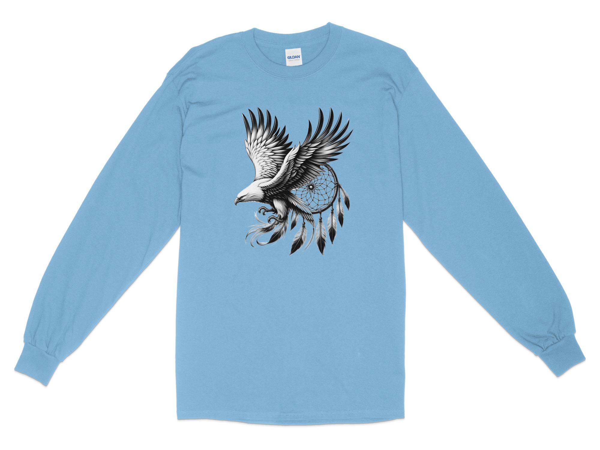 Dreamcatcher Eagle - Coloured Gildan Long Sleeve Realistic Native American Talisman Unisex Mythology Tee Graphic Design