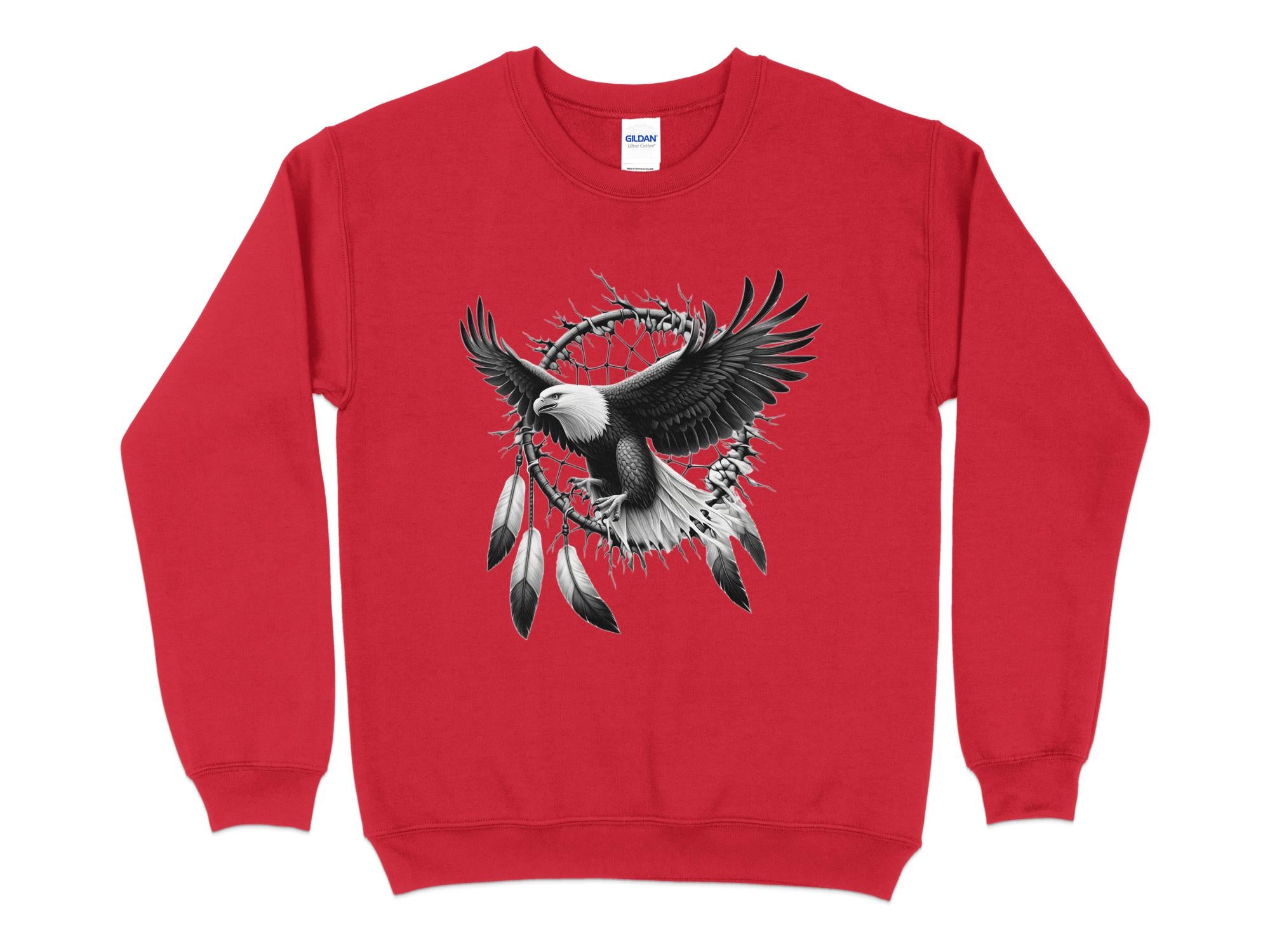 Dreamcatcher Eagle - Coloured Gildan Sweatshirt Realistic Native American Talisman Unisex Mythology Tee Graphic Design