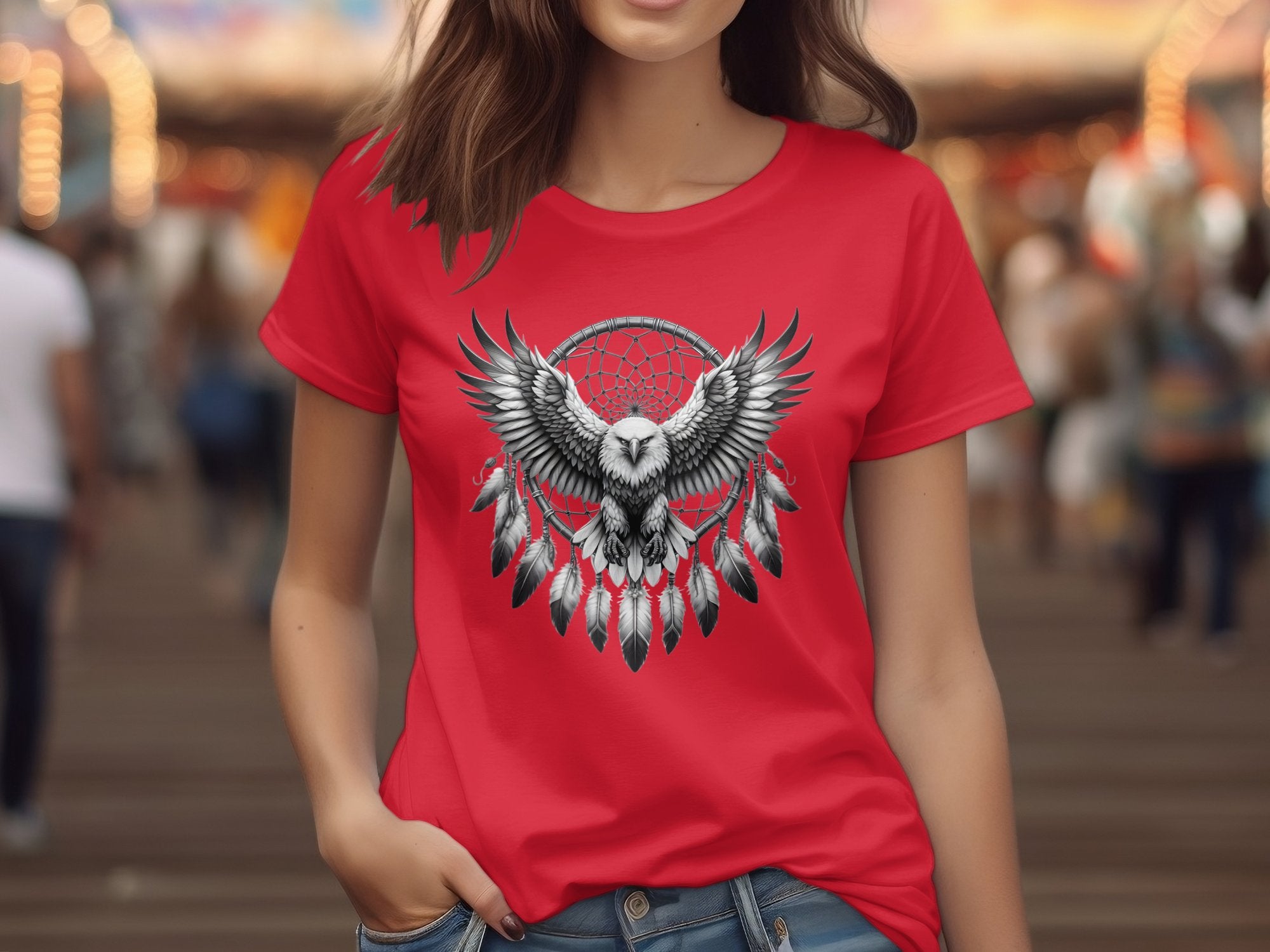 Dreamcatcher Eagle - Coloured Gildan T-Shirt Realistic Native American Talisman Unisex Mythology Tee Graphic Design