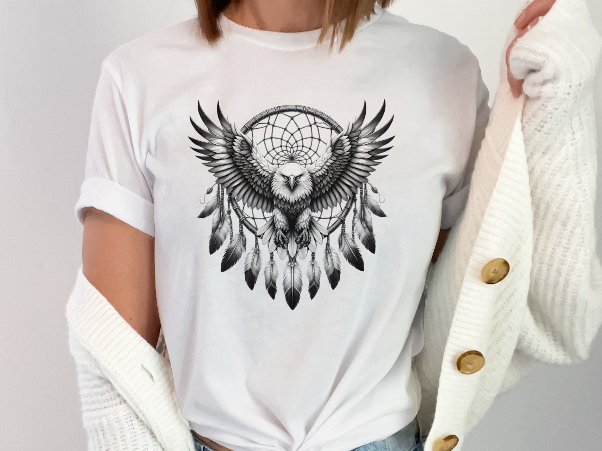 Dreamcatcher Eagle - Coloured Gildan T-Shirt Realistic Native American Talisman Unisex Mythology Tee Graphic Design