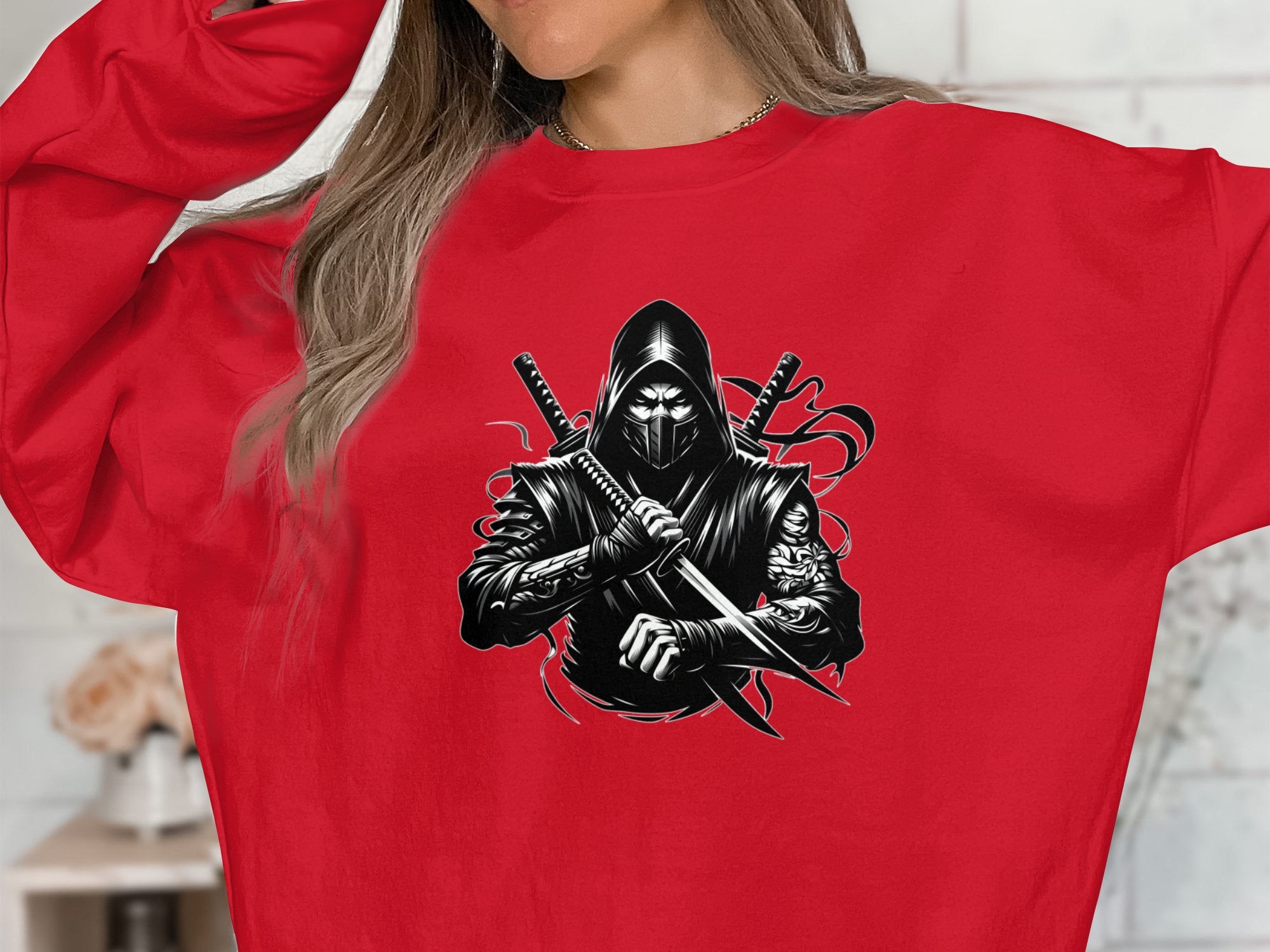 Samurai Ninja - Coloured Gildan Sweatshirt Japanese Talisman Unisex Cultural Symbolic Graphic Design