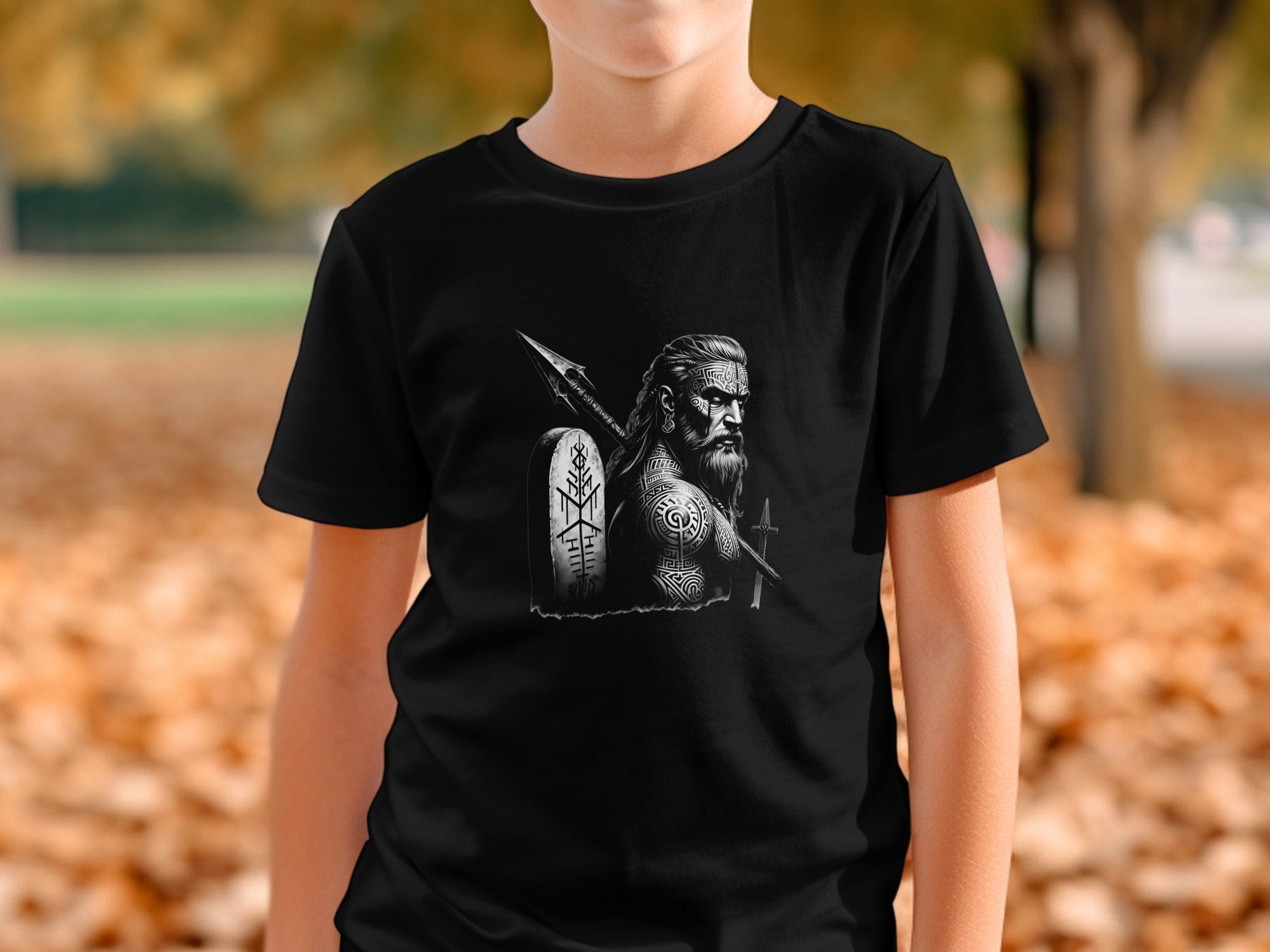 Viking Heroism - Coloured Gildan Kids T-Shirt Realistic Norse Talisman Unisex Valhalla Tee Graphic Design