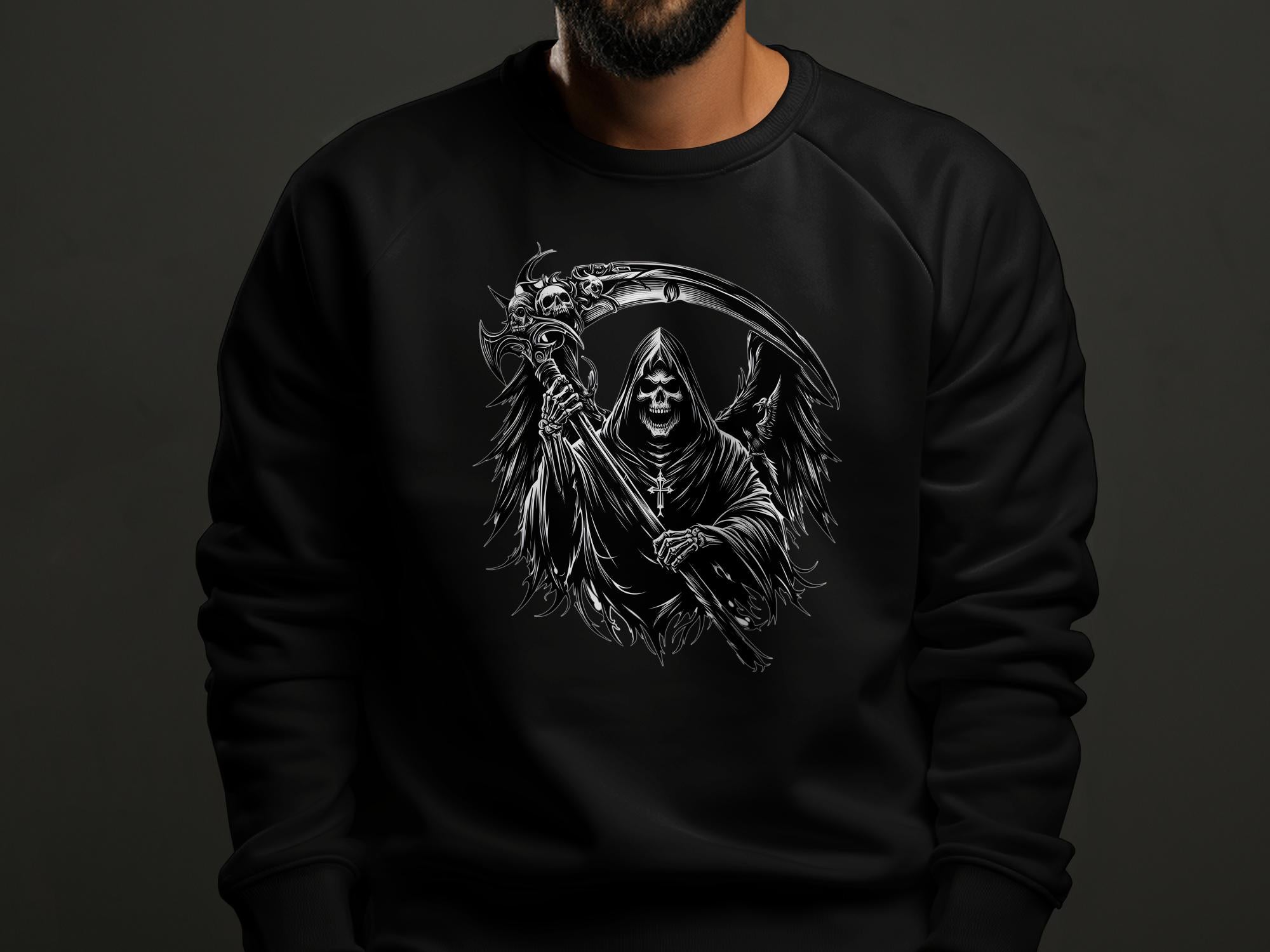 Grim Reaper - Black White Gildan Sweatshirt Commemorative Talisman Unisex Tee Graphic Design