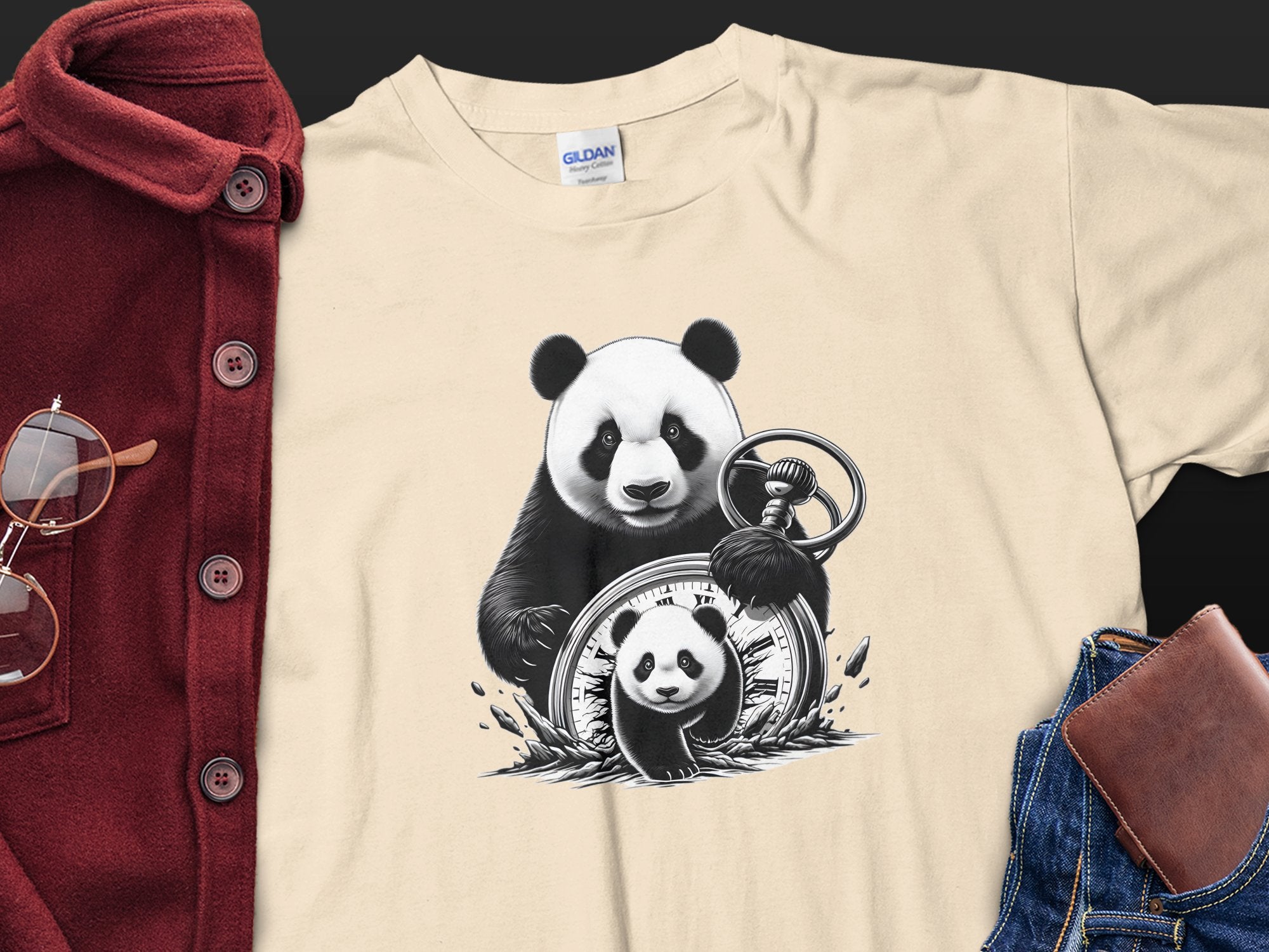 Panda - Coloured Gildan T-Shirt Realistic Animal Talisman Unisex Cute Tee Graphic Design