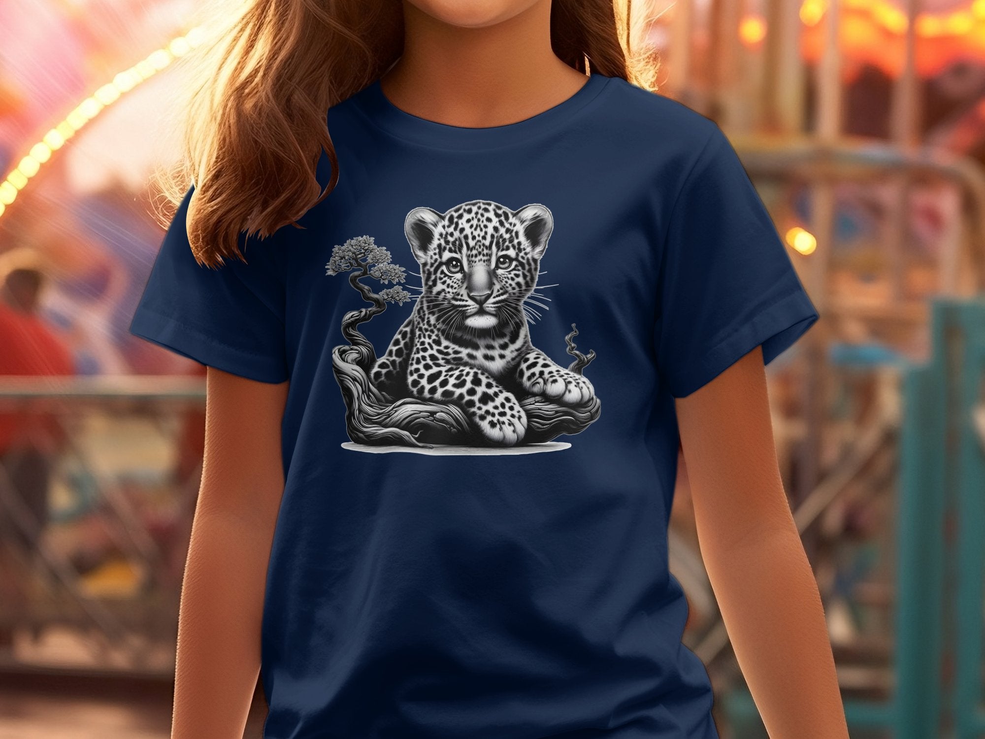 Leopard Bonsai - Coloured Gildan Kids T-Shirt Realistic Animal Talisman Unisex Cute Tee Graphic Design