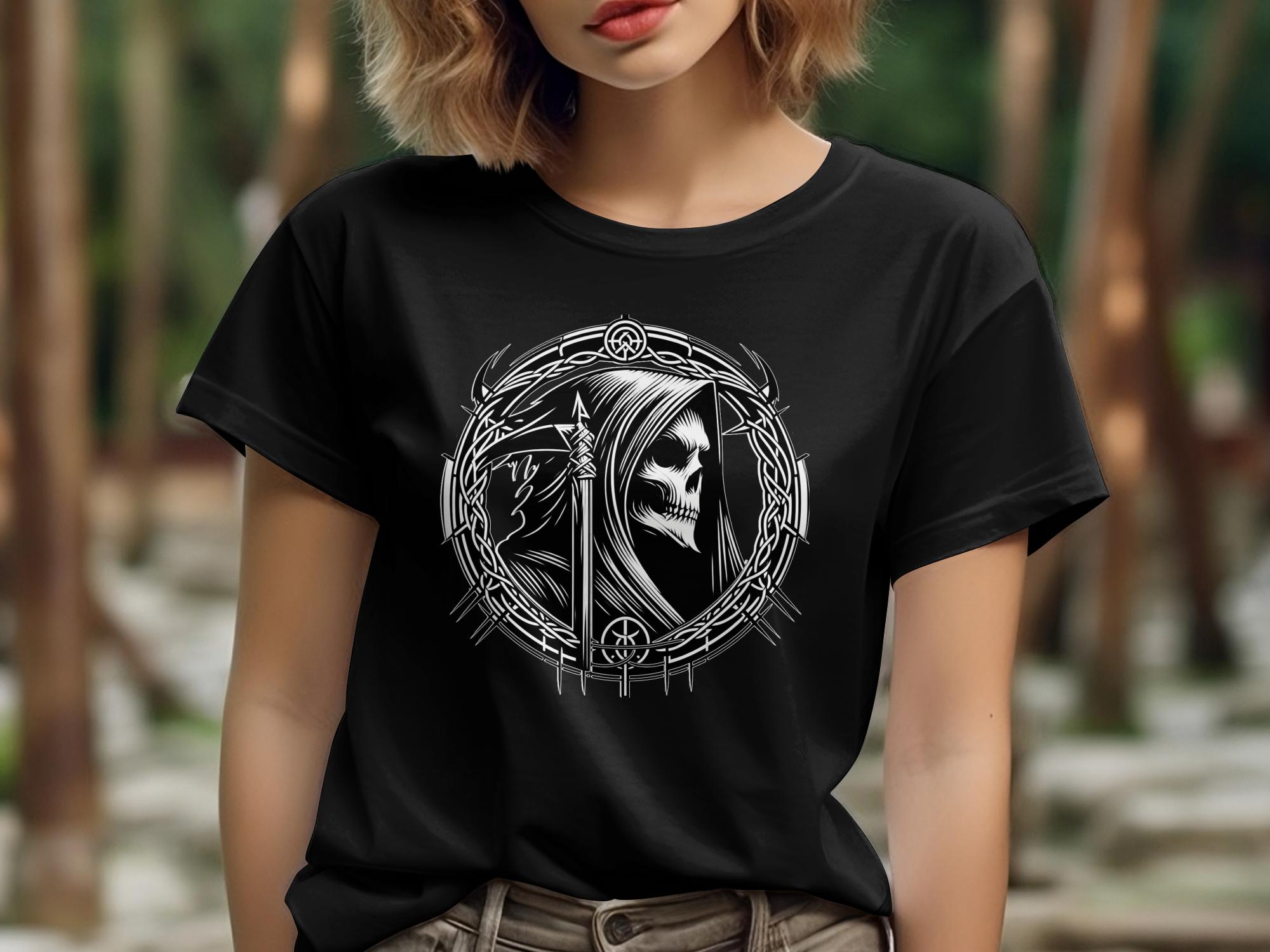 Grim Reaper - Black White Gildan T-Shirt Commemorative Talisman Unisex Tee Graphic Design