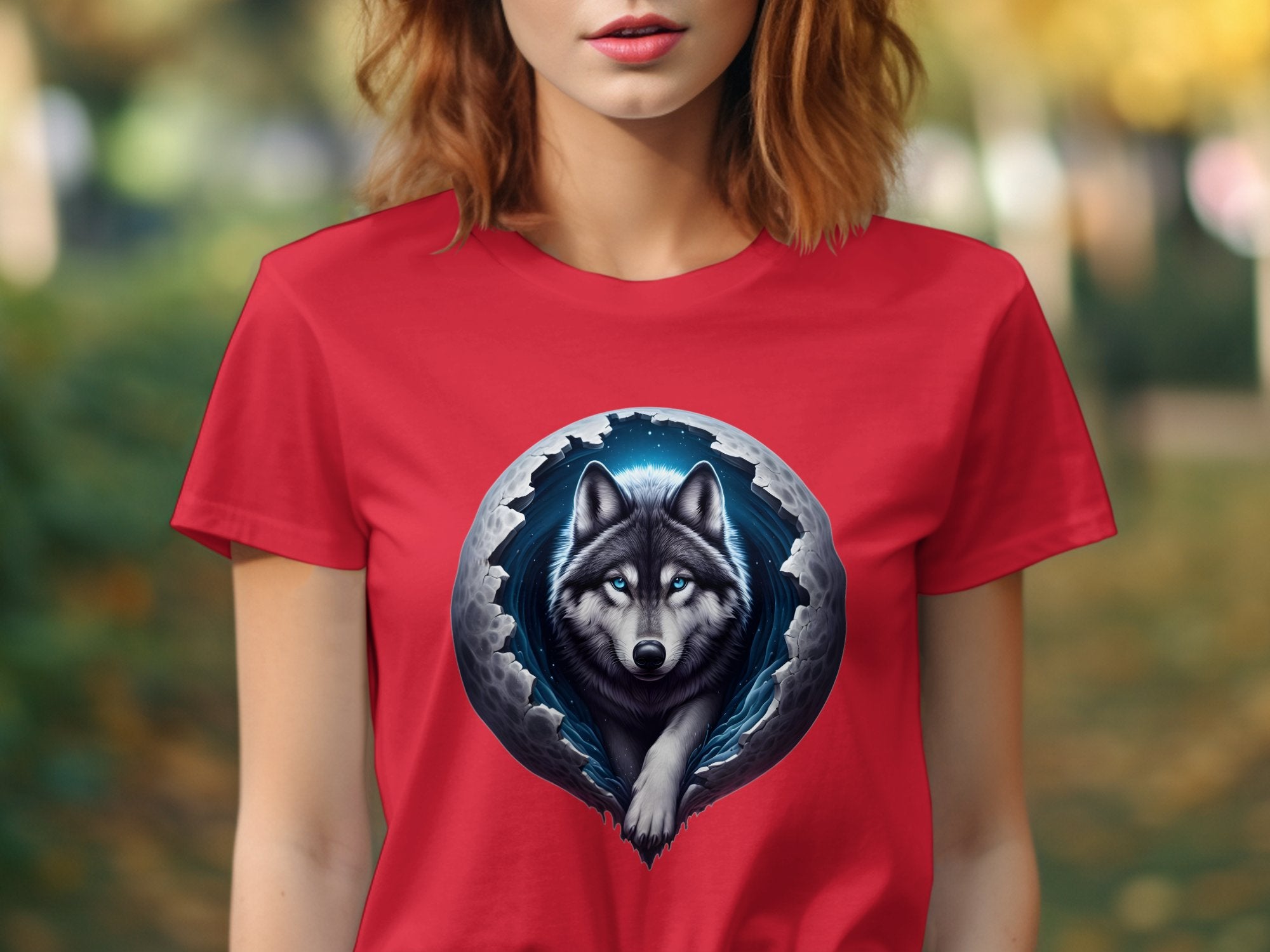 Moon Wolf - T-Shirt Realistic Full Colour Animal Talisman Unisex Mythology Tee Gildan Graphic Design