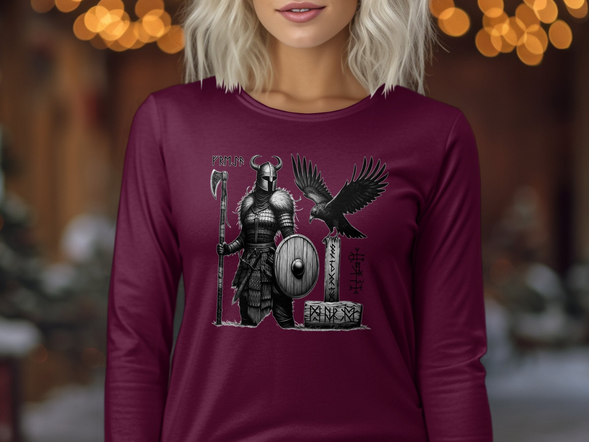 Viking Shield Maiden - Coloured Gildan Long Sleeve Realistic Norse Talisman Men Women Unisex Valhalla Tee Graphic Design