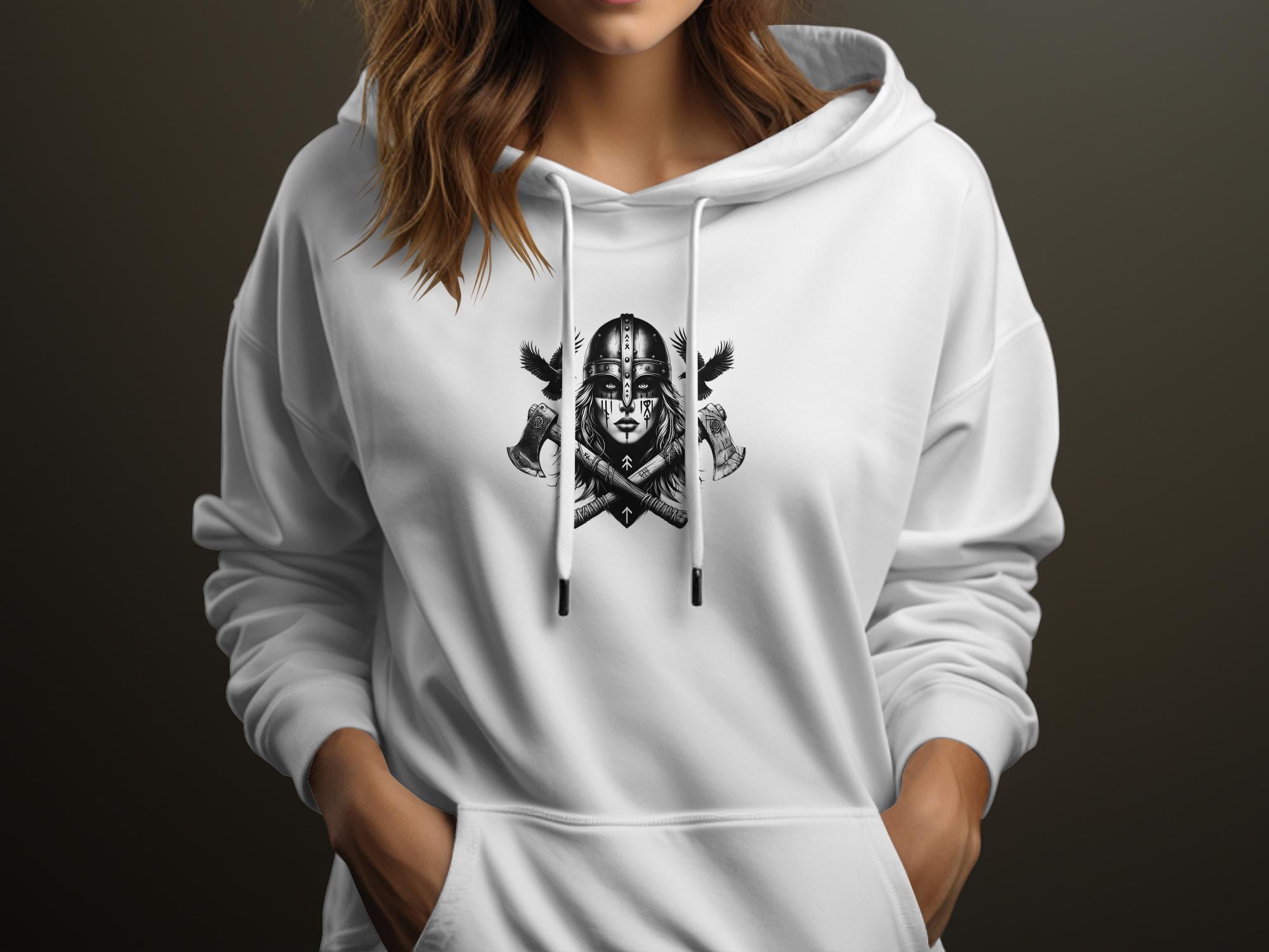 Viking Shield Maiden - Coloured Gildan Hoodie Realistic Norse Talisman Men Women Unisex Valhalla Tee Graphic Design