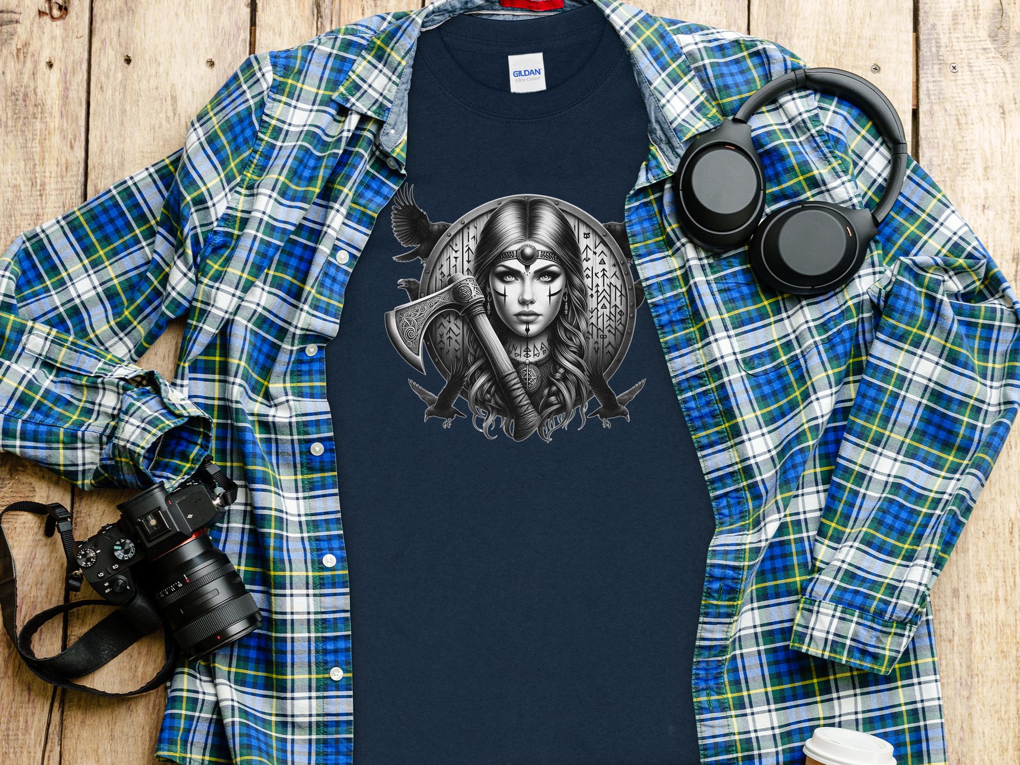 Viking Shield Maiden - Coloured Gildan Long Sleeve Realistic Norse Talisman Men Women Unisex Valhalla Tee Graphic Design