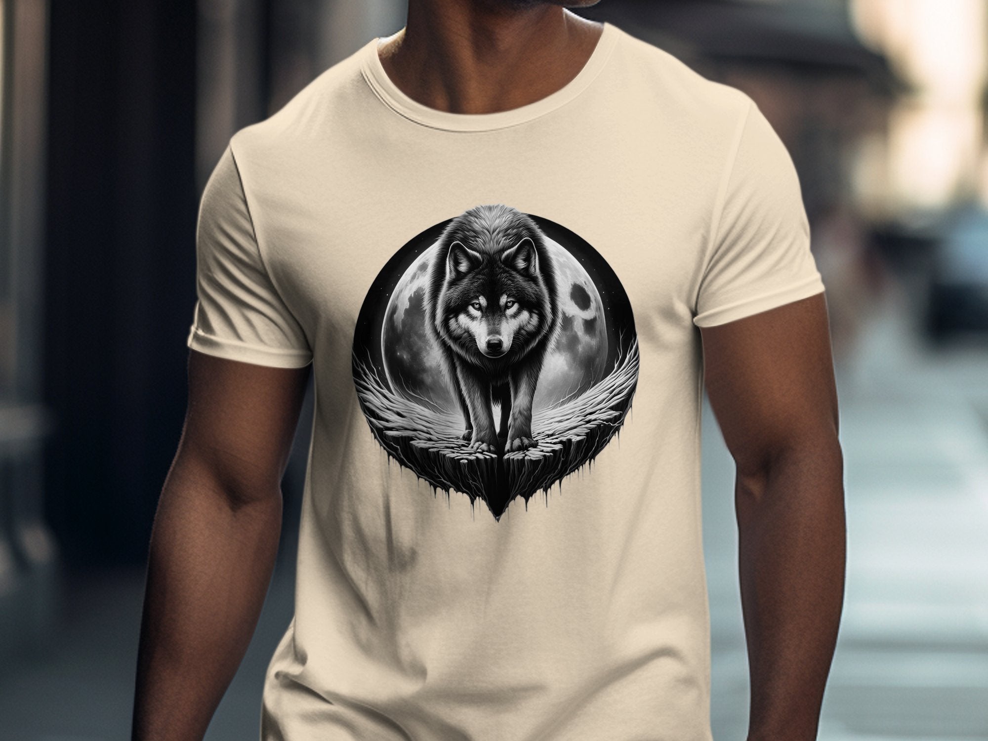 Moon Wolf - Coloured Gildan T-Shirt Realistic Animal Talisman Unisex Mythology Tee Graphic Design