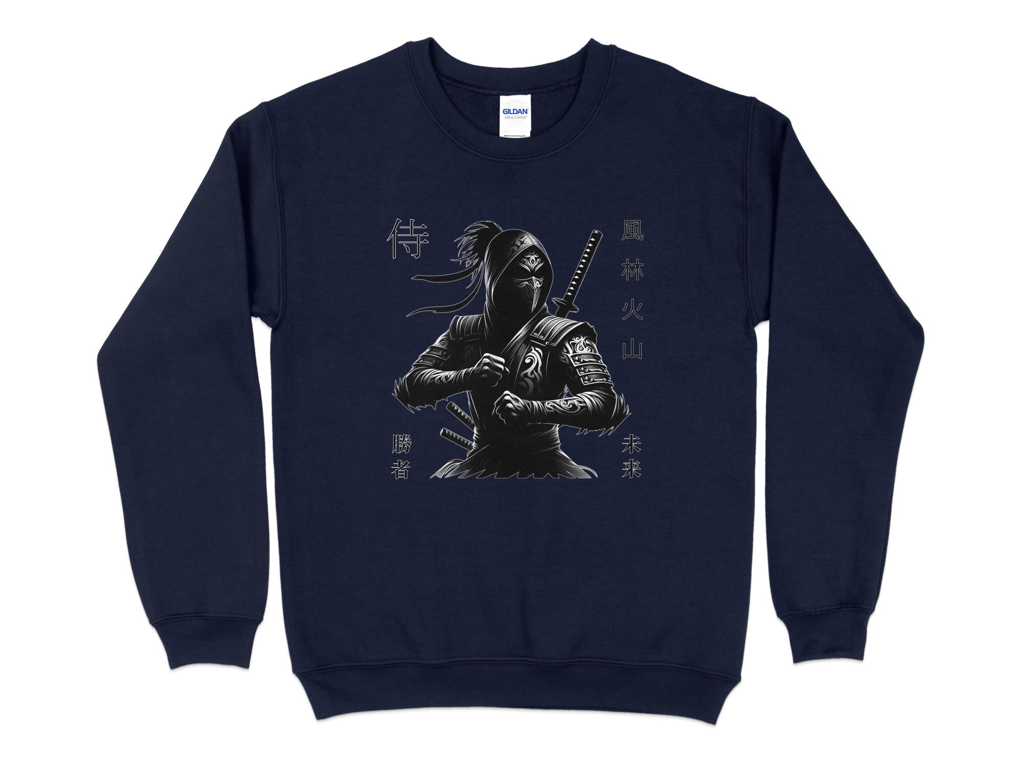 Samurai Ninja - Coloured Gildan Sweatshirt Japanese Talisman Unisex Cultural Symbolic Graphic Design