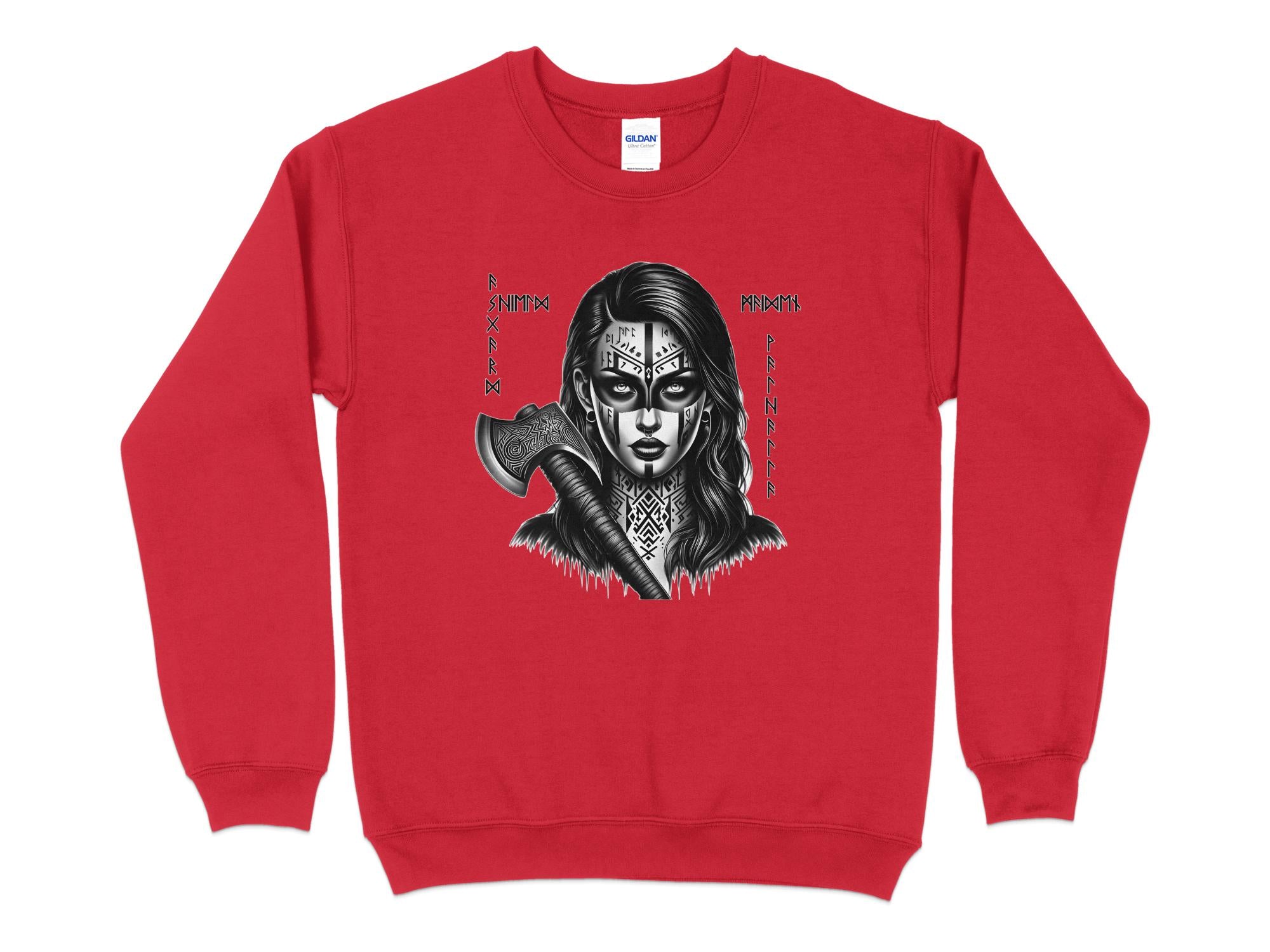 Viking Shield Maiden - Coloured Gildan Sweatshirt Realistic Norse Talisman Men Women Unisex Valhalla Tee Graphic Design