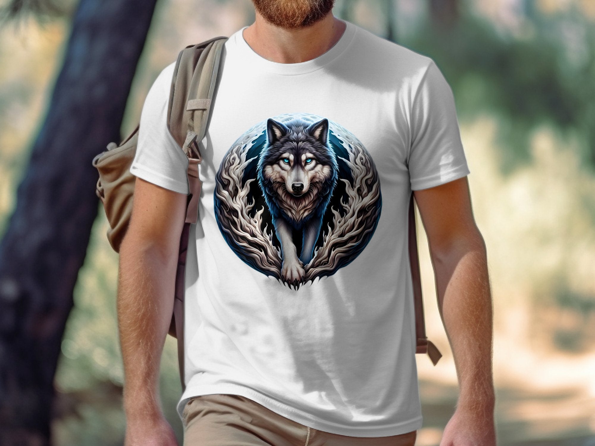 Moon Wolf - T-Shirt Realistic Full Colour Animal Talisman Unisex Mythology Tee Gildan Graphic Design