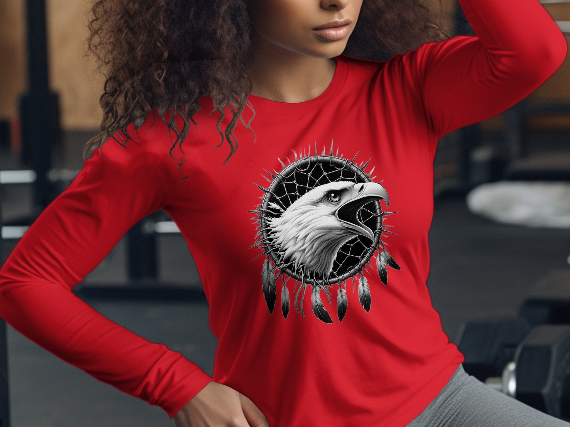 Dreamcatcher Eagle - Coloured Gildan Long Sleeve Realistic Native American Talisman Unisex Mythology Tee Graphic Design