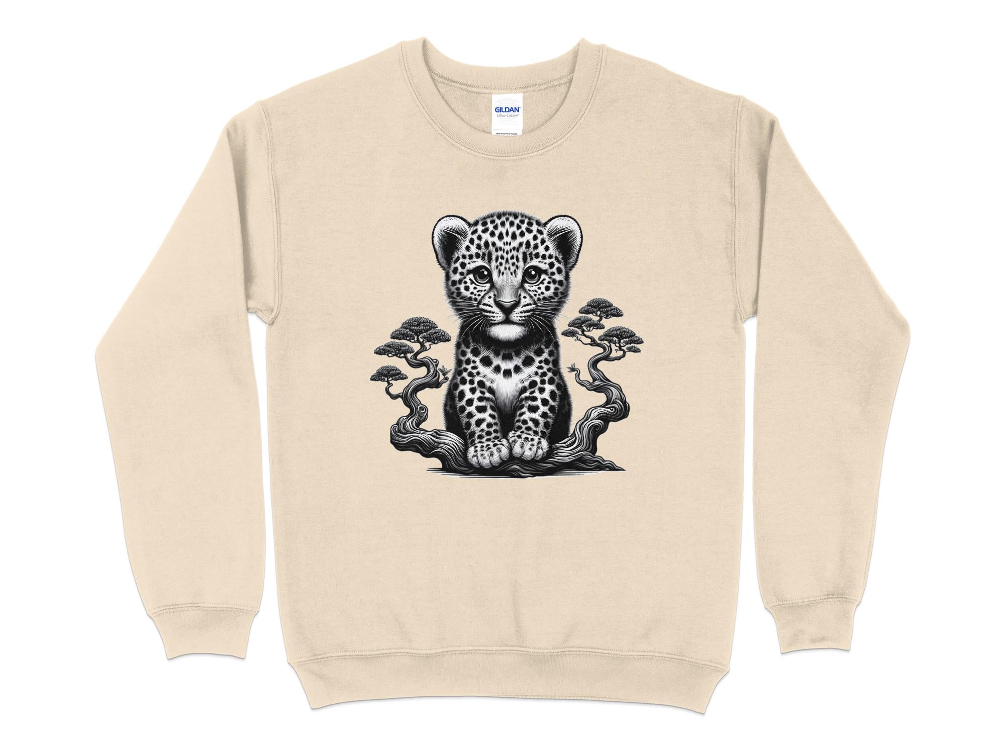 Leopard Bonsai - Coloured Gildan Sweatshirt Realistic Animal Talisman Unisex Cute Tee Graphic Design