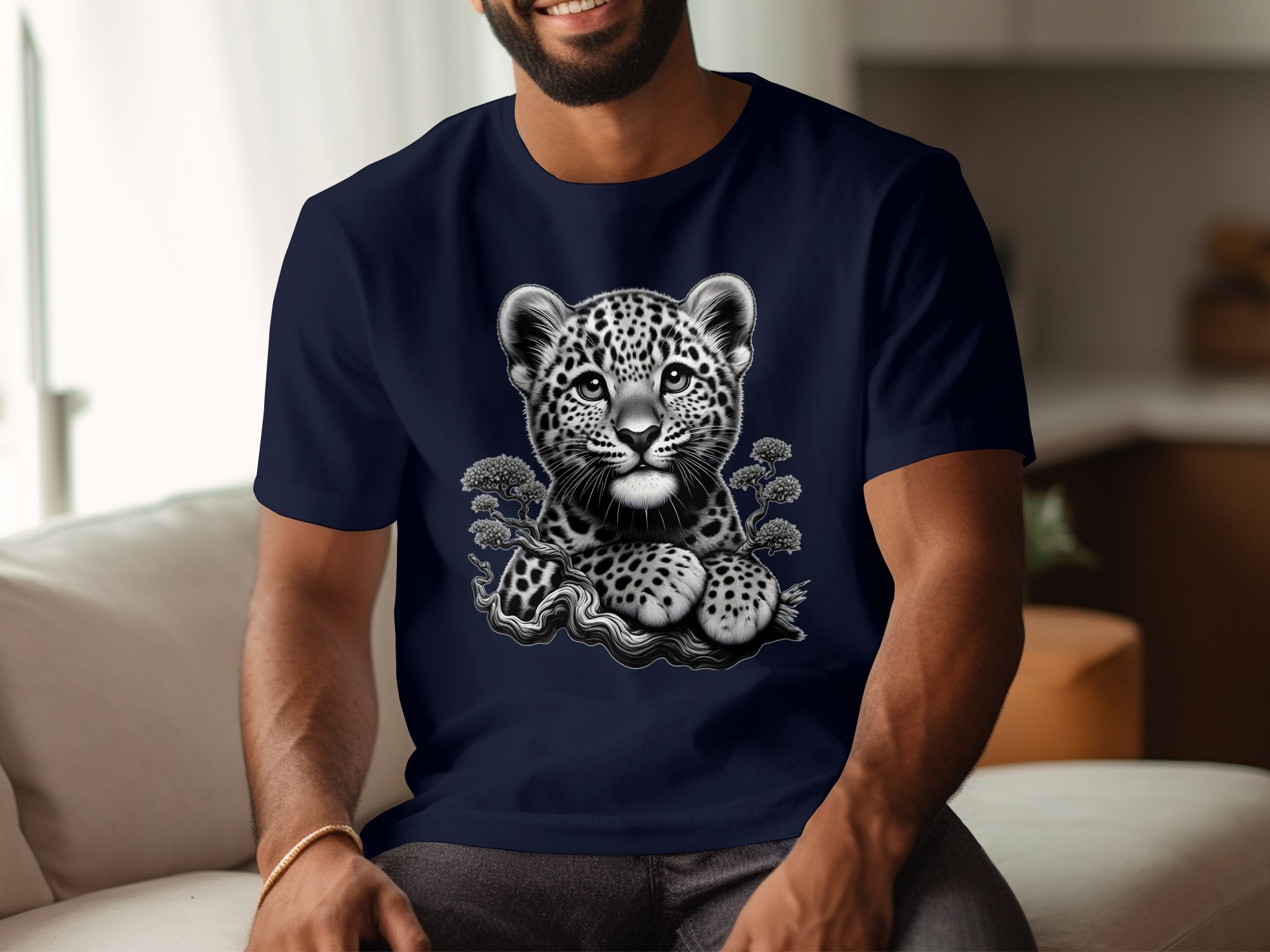 Leopard Bonsai - Coloured Gildan T-Shirt Realistic Animal Talisman Unisex Cute Tee Graphic Design