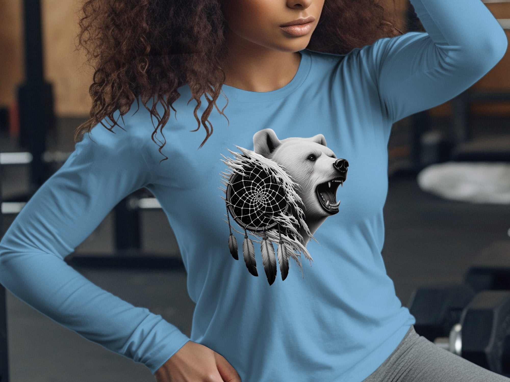 Dreamcatcher Bear - Coloured Gildan Long Sleeve Realistic Native American Talisman Unisex Mythology Tee Graphic Design