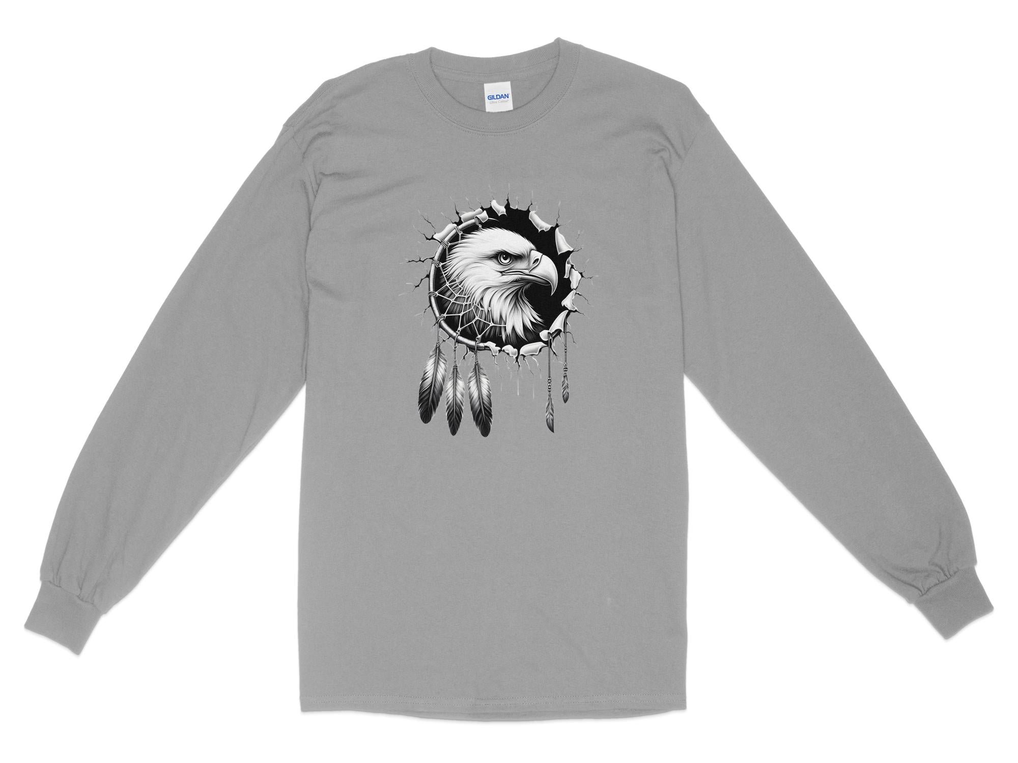 Dreamcatcher Eagle - Coloured Gildan Long Sleeve Realistic Native American Talisman Unisex Mythology Tee Graphic Design