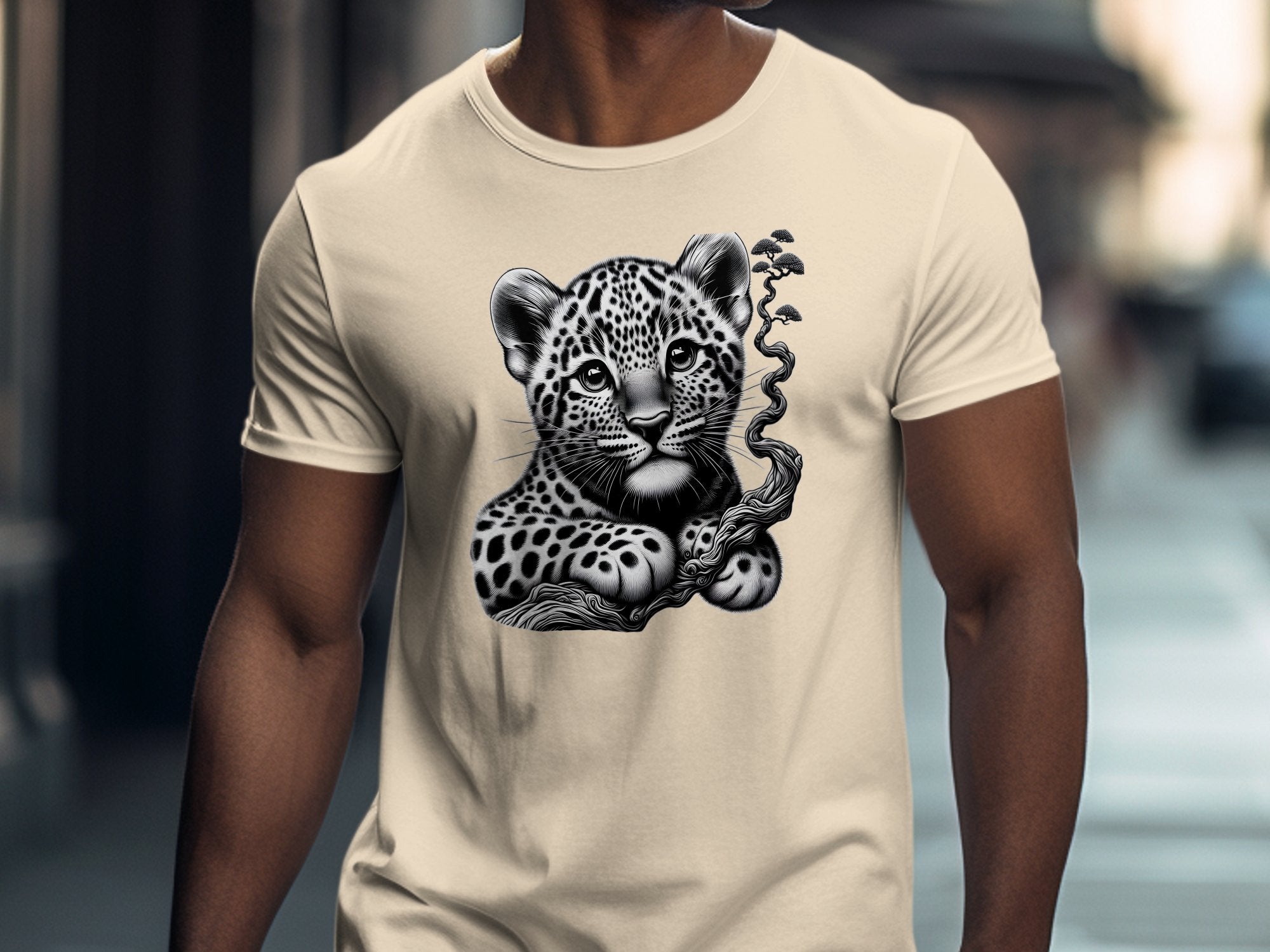 Leopard Bonsai - Coloured Gildan T-Shirt Realistic Animal Talisman Unisex Cute Tee Graphic Design