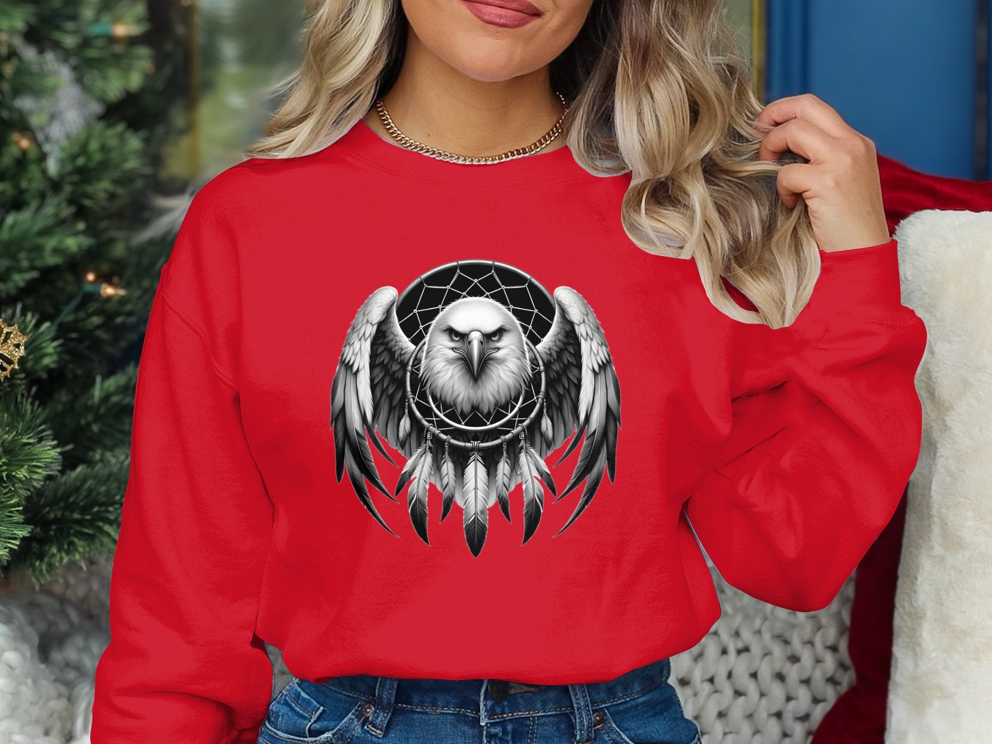 Dreamcatcher Eagle - Coloured Gildan Sweatshirt Realistic Native American Talisman Unisex Mythology Tee Graphic Design