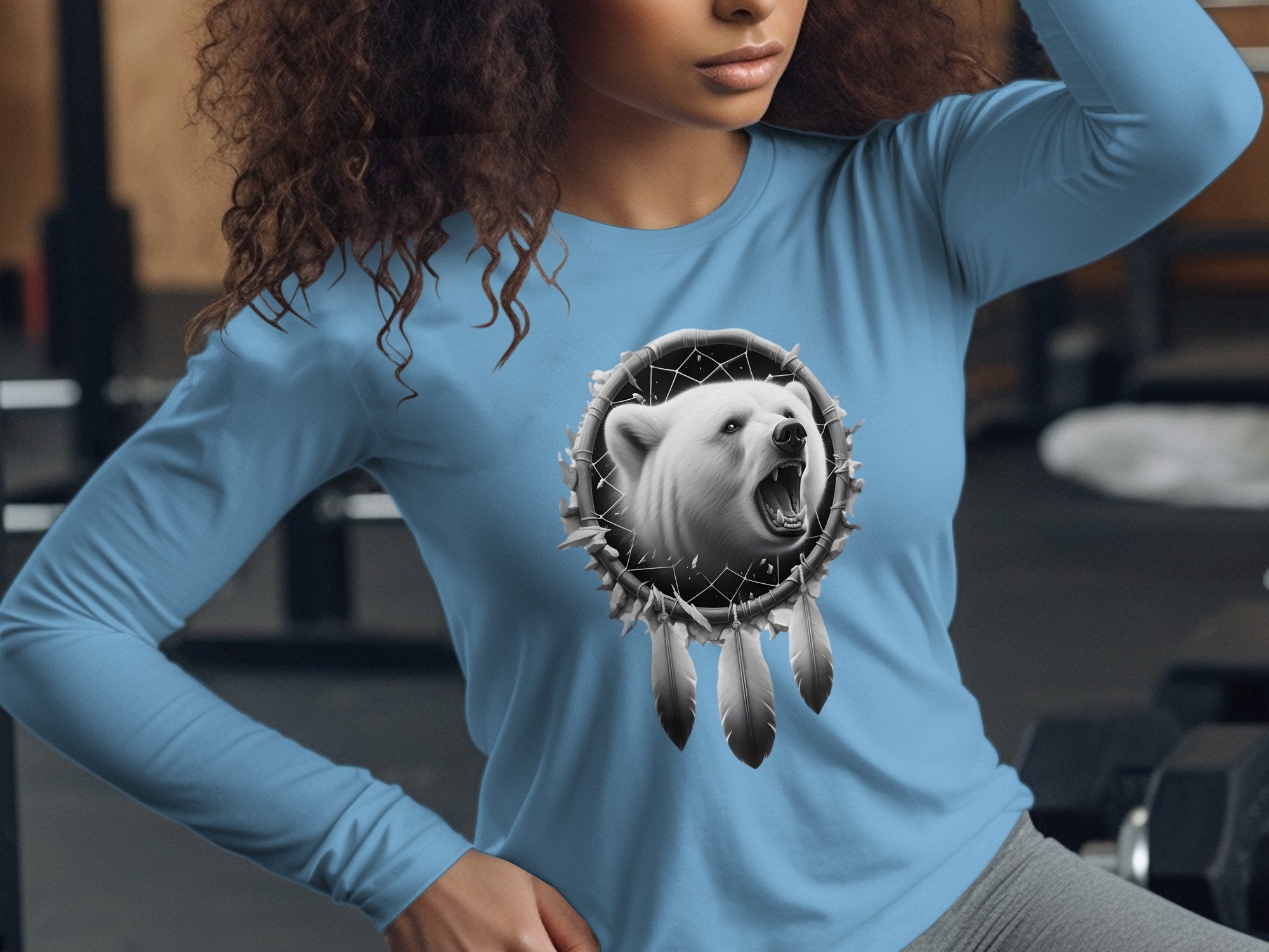 Dreamcatcher Bear - Coloured Gildan Long Sleeve Realistic Native American Talisman Unisex Mythology Tee Graphic Design