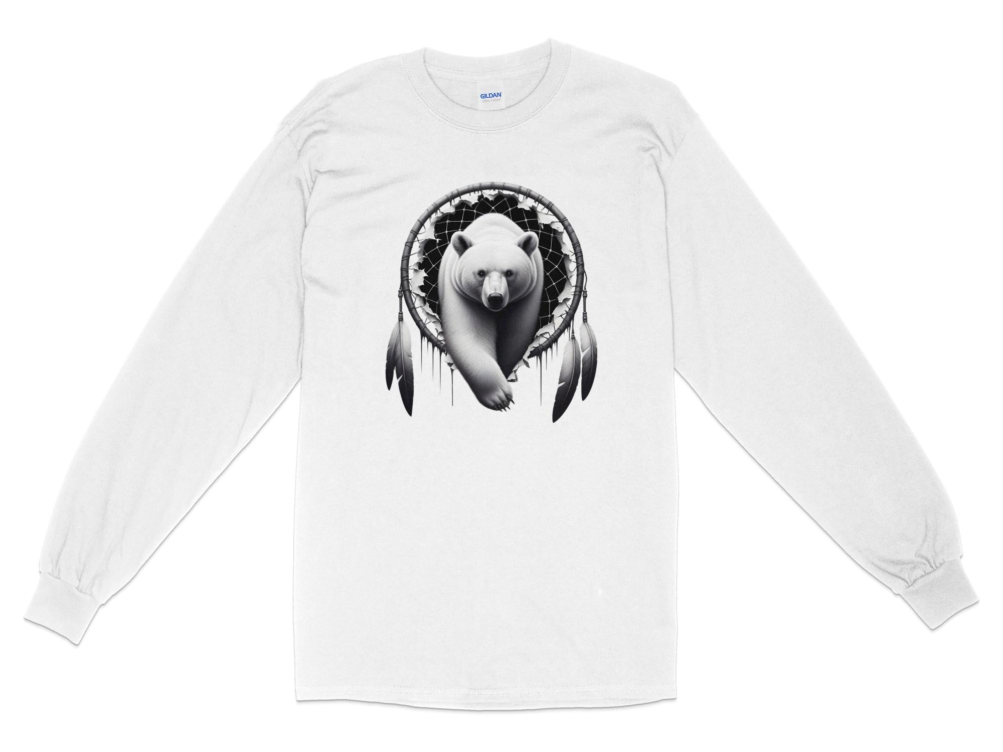 Dreamcatcher Bear - Coloured Gildan Long Sleeve Realistic Native American Talisman Unisex Mythology Tee Graphic Design