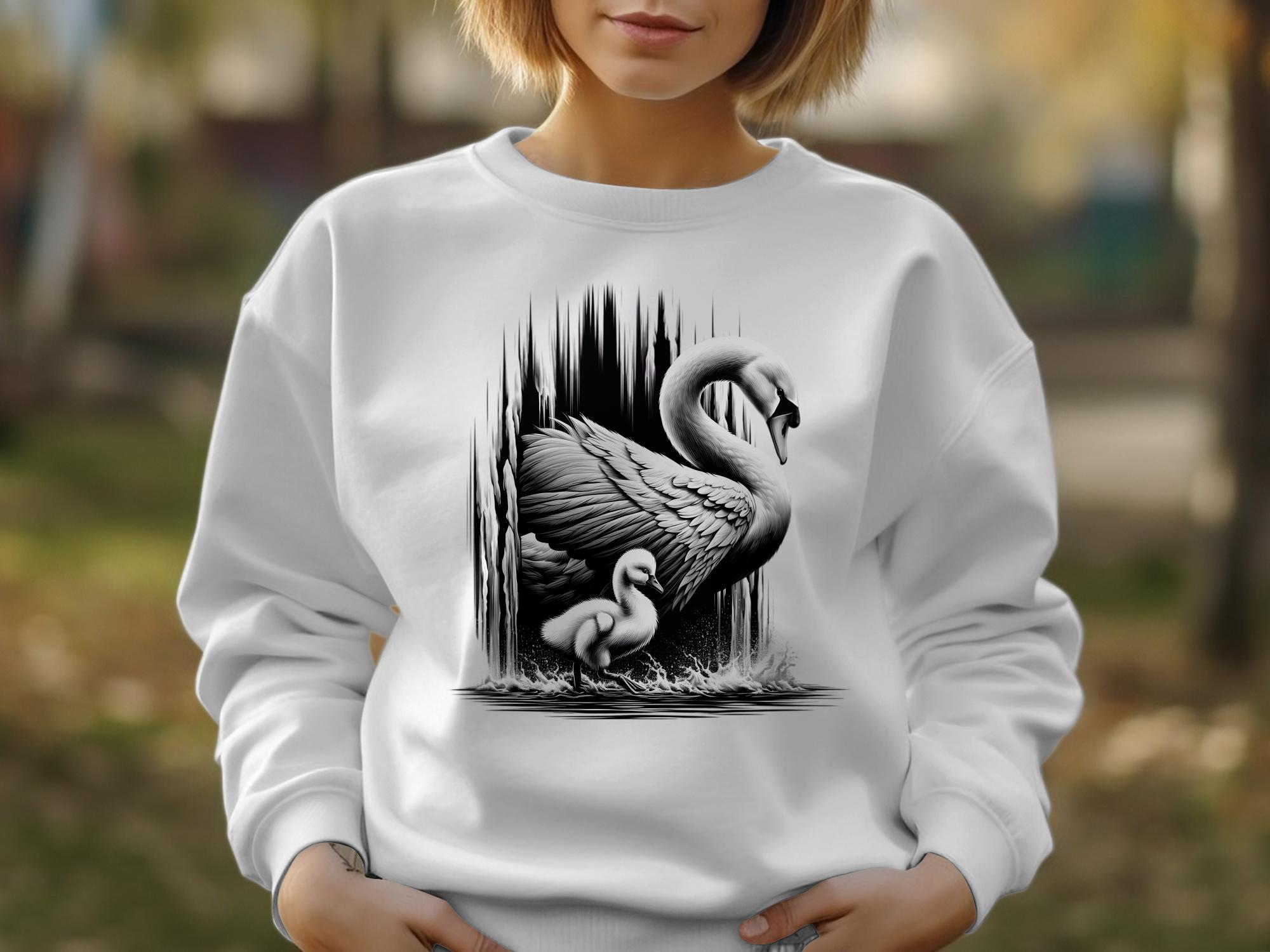 Swan & Cygnet- Black White Gildan Sweatshirt Realistic Family Talisman Unisex Tee Graphic Design