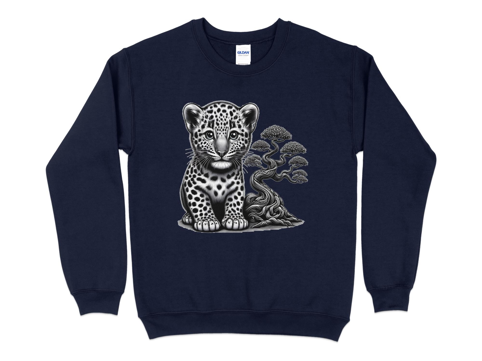 Leopard Bonsai - Coloured Gildan Sweatshirt Realistic Animal Talisman Unisex Cute Tee Graphic Design