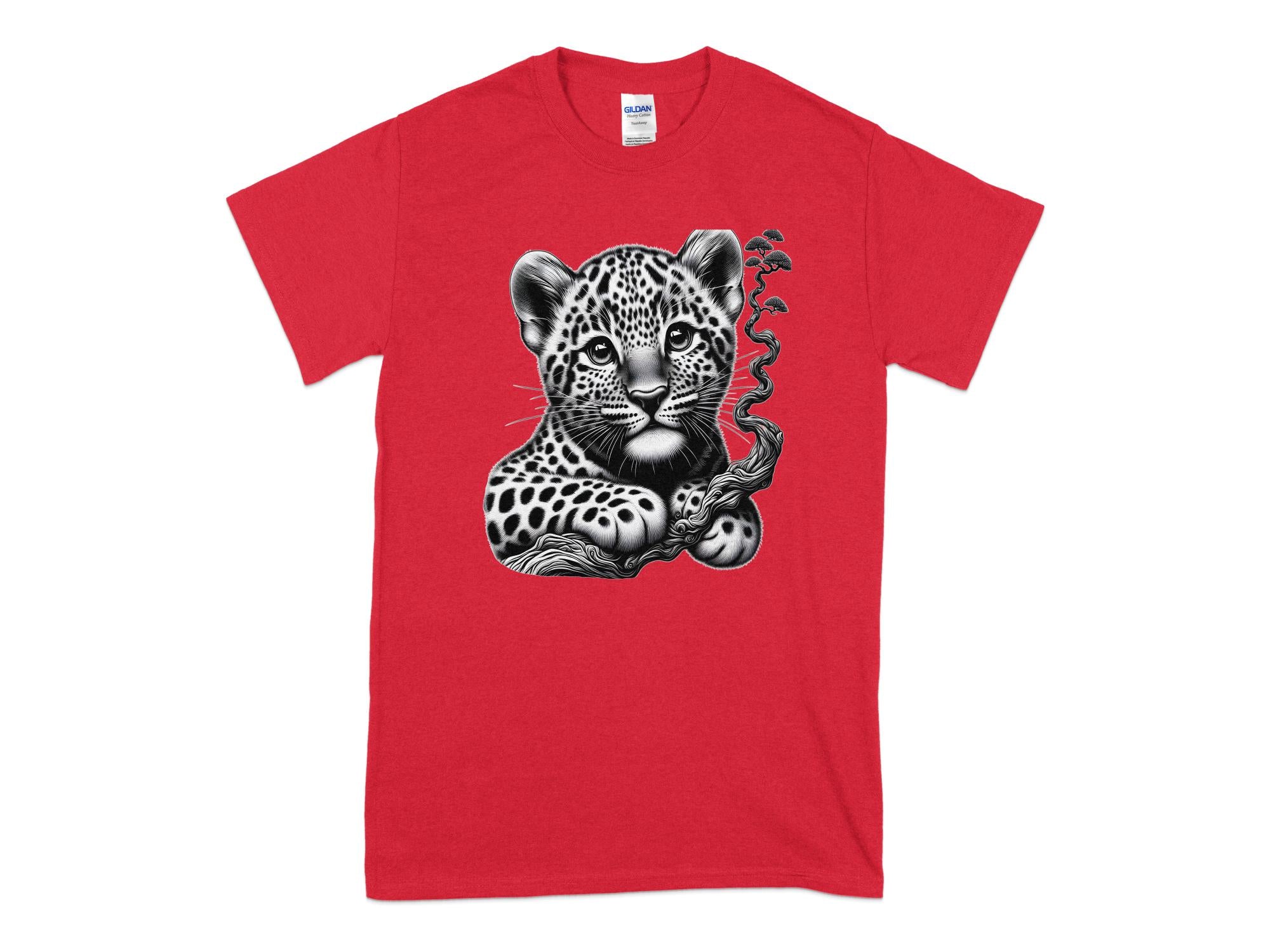 Leopard Bonsai - Coloured Gildan T-Shirt Realistic Animal Talisman Unisex Cute Tee Graphic Design