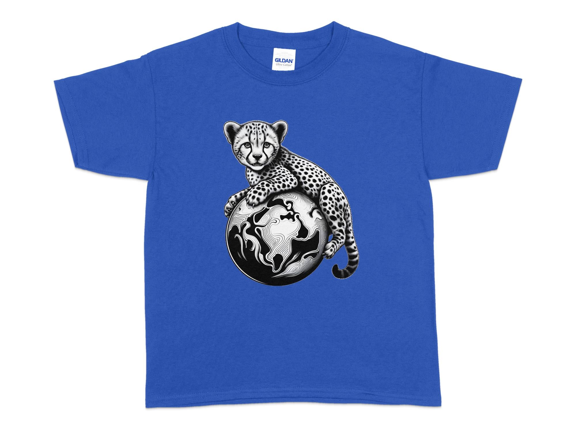 Cheetah World - Coloured Gildan Kids T-Shirt Realistic Animal Talisman Unisex Cute Tee Graphic Design