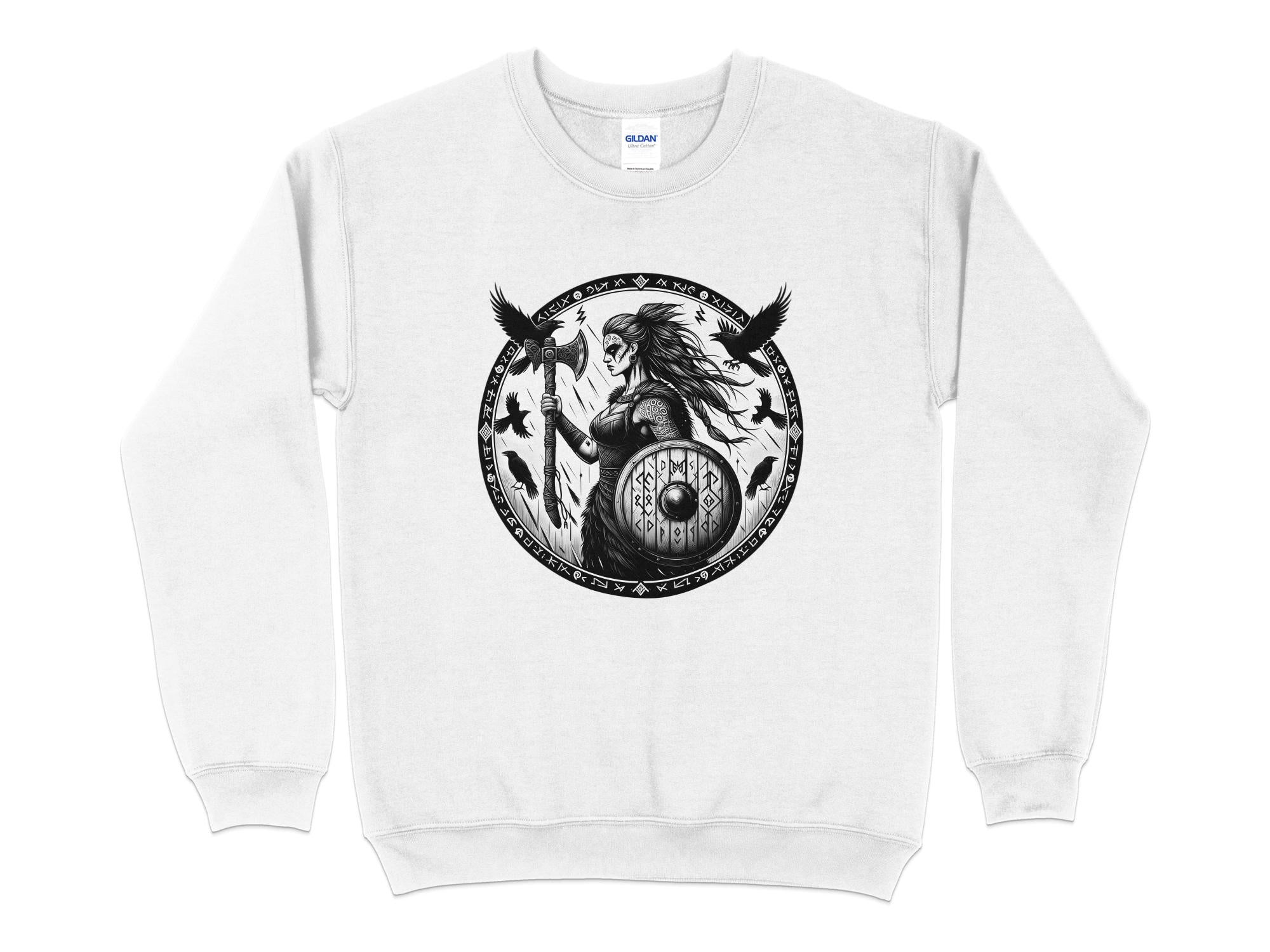 Viking Shield Maiden - Coloured Gildan Sweatshirt Realistic Norse Talisman Men Women Unisex Valhalla Tee Graphic Design