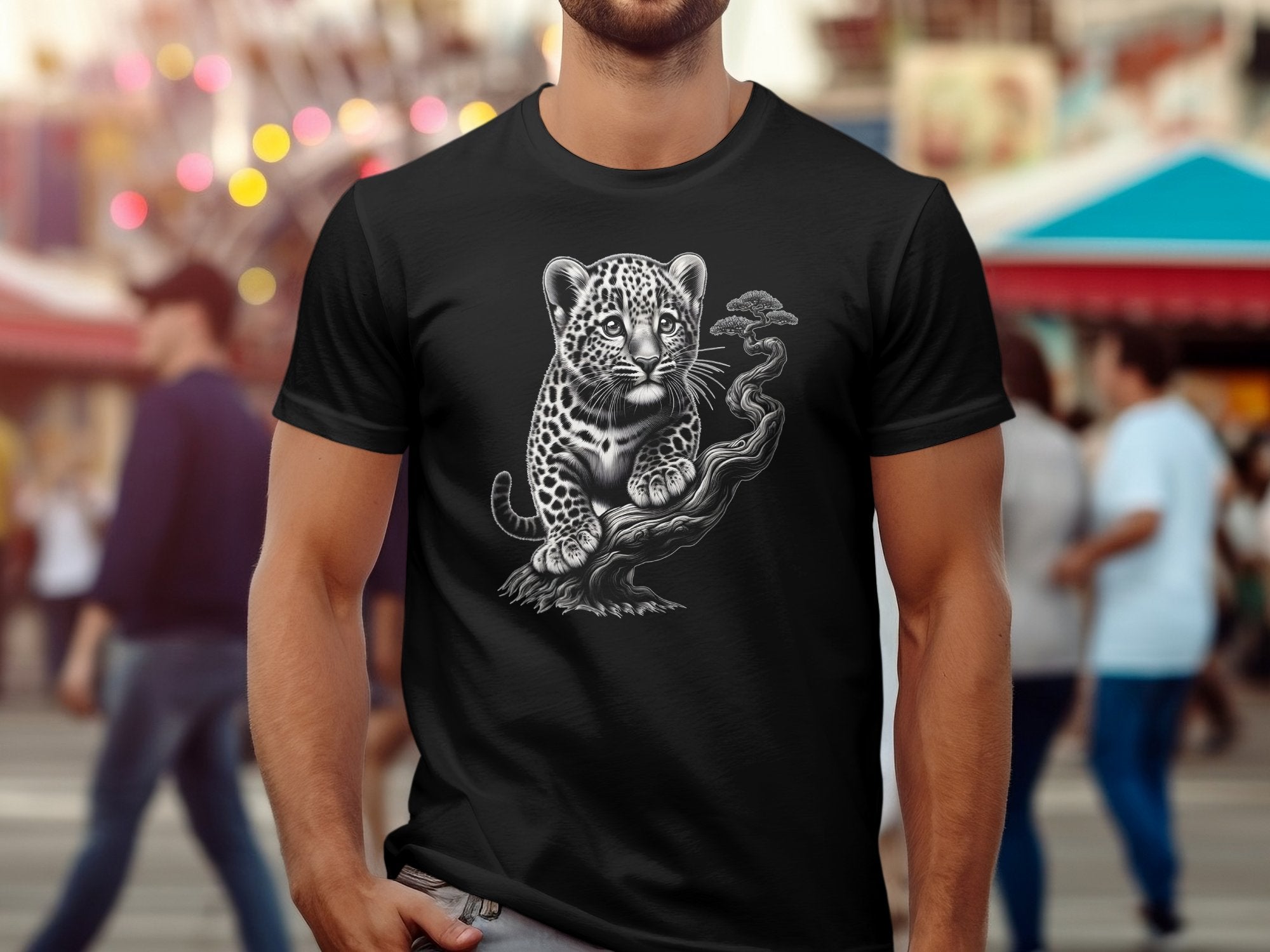 Leopard Bonsai - Coloured Gildan T-Shirt Realistic Animal Talisman Unisex Cute Tee Graphic Design