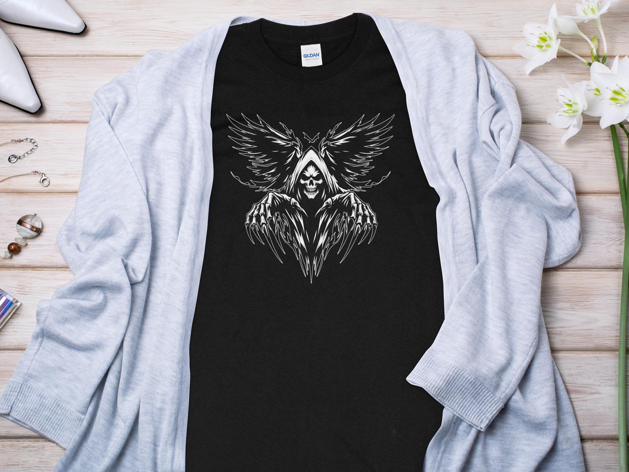 Grim Reaper - Black White Gildan Long Sleeve Commemorative Talisman Unisex Tee Graphic Design