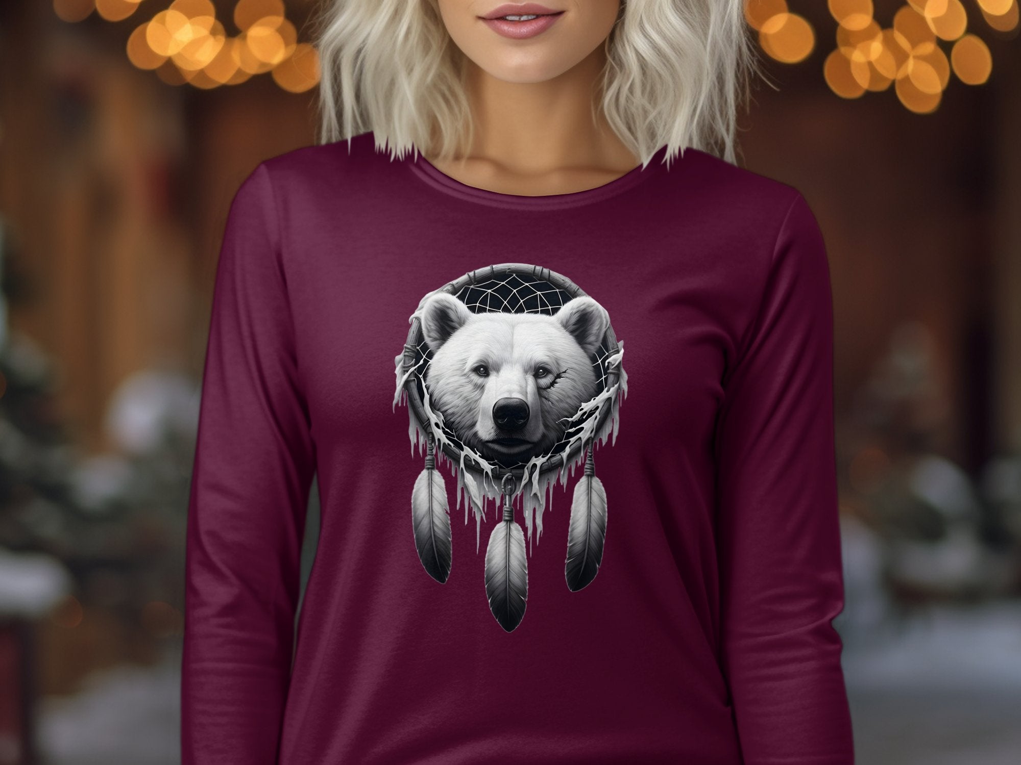 Dreamcatcher Bear - Coloured Gildan Long Sleeve Realistic Native American Talisman Unisex Mythology Tee Graphic Design