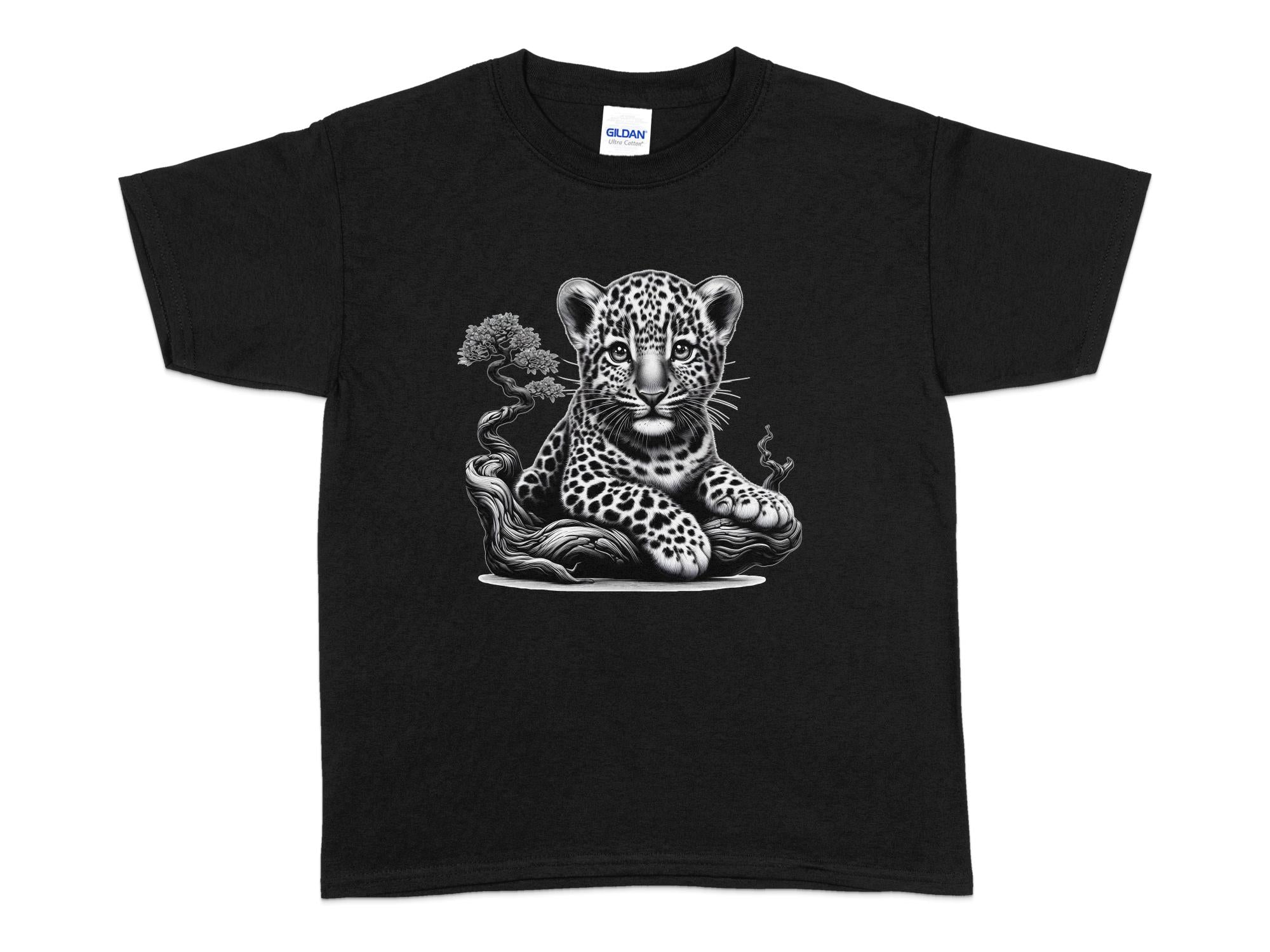 Leopard Bonsai - Coloured Gildan Kids T-Shirt Realistic Animal Talisman Unisex Cute Tee Graphic Design