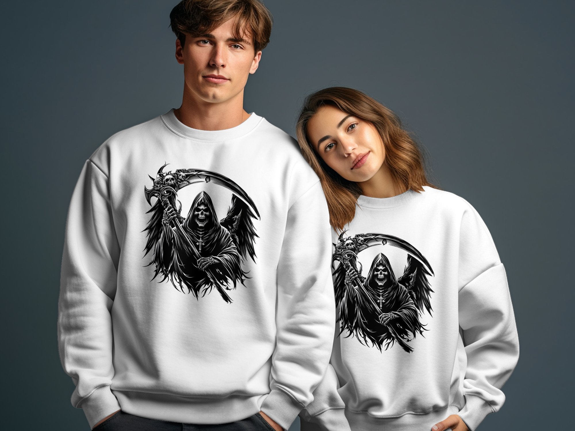 Grim Reaper - Black White Gildan Sweatshirt Commemorative Talisman Unisex Tee Graphic Design