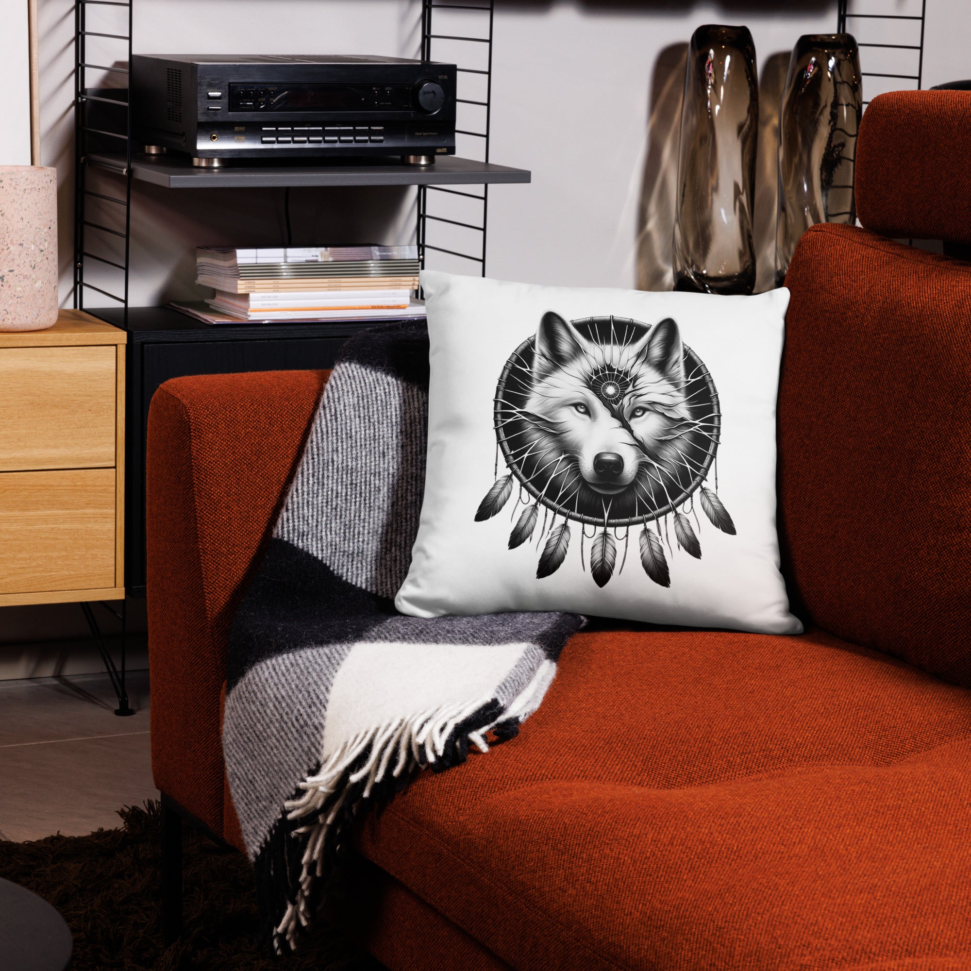 Dreamcatcher Wolf - All-Over Cushion Realistic Native American Talisman Mythology Graphic Design