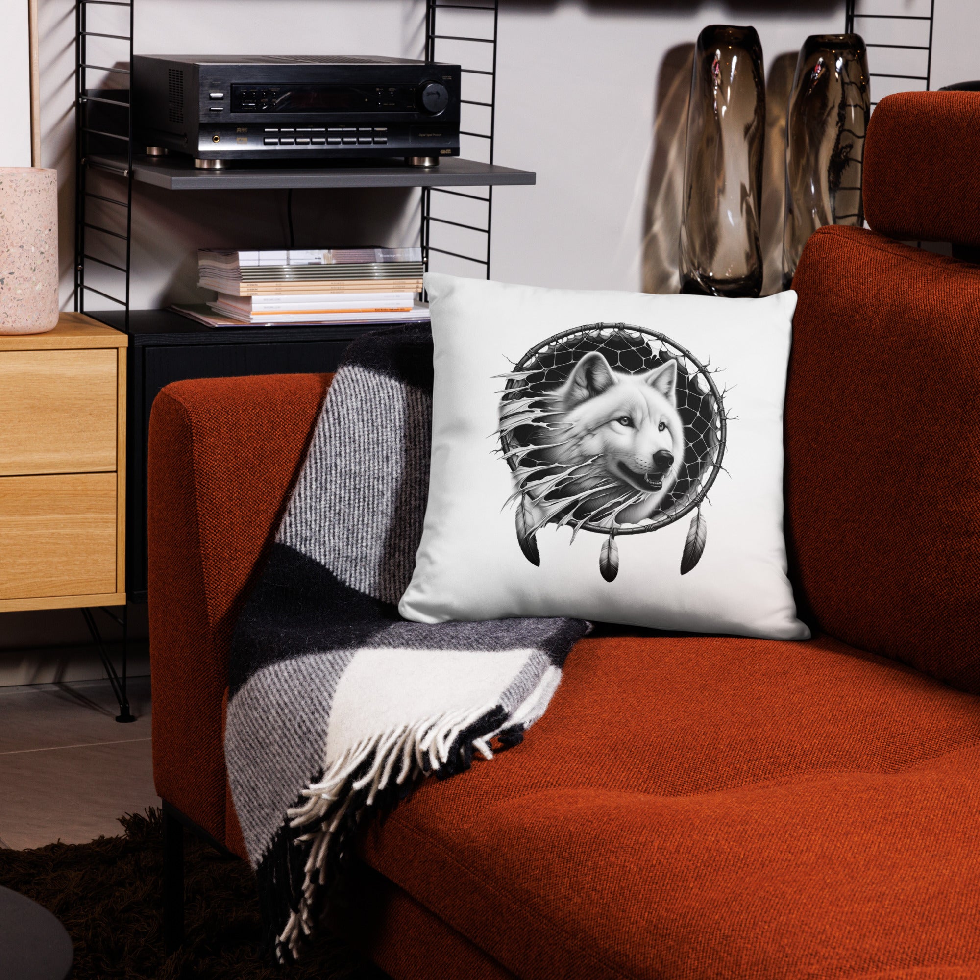 Dreamcatcher Wolf - All-Over Cushion Realistic Native American Talisman Mythology Graphic Design