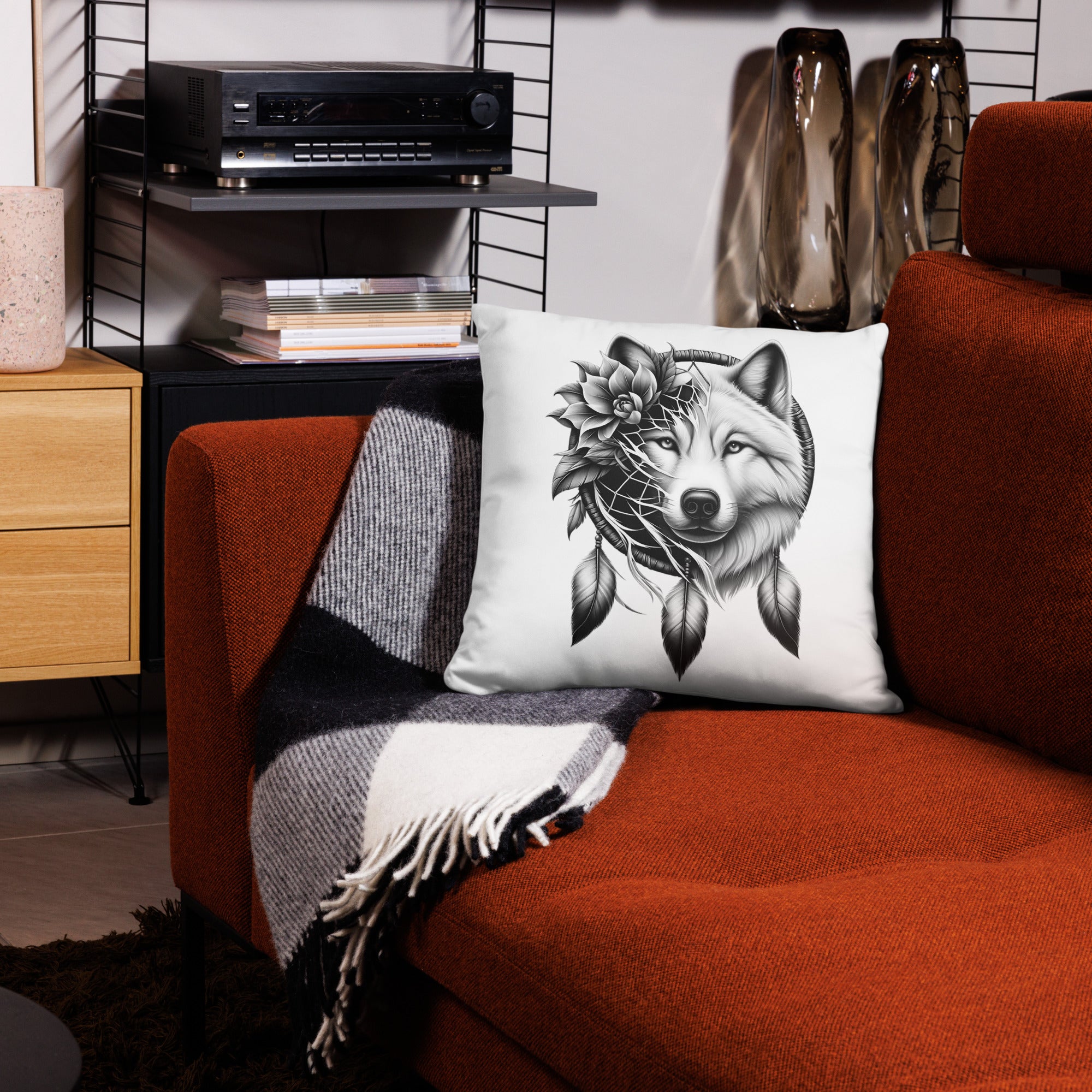 Dreamcatcher Wolf - All-Over Cushion Realistic Native American Talisman Mythology Graphic Design