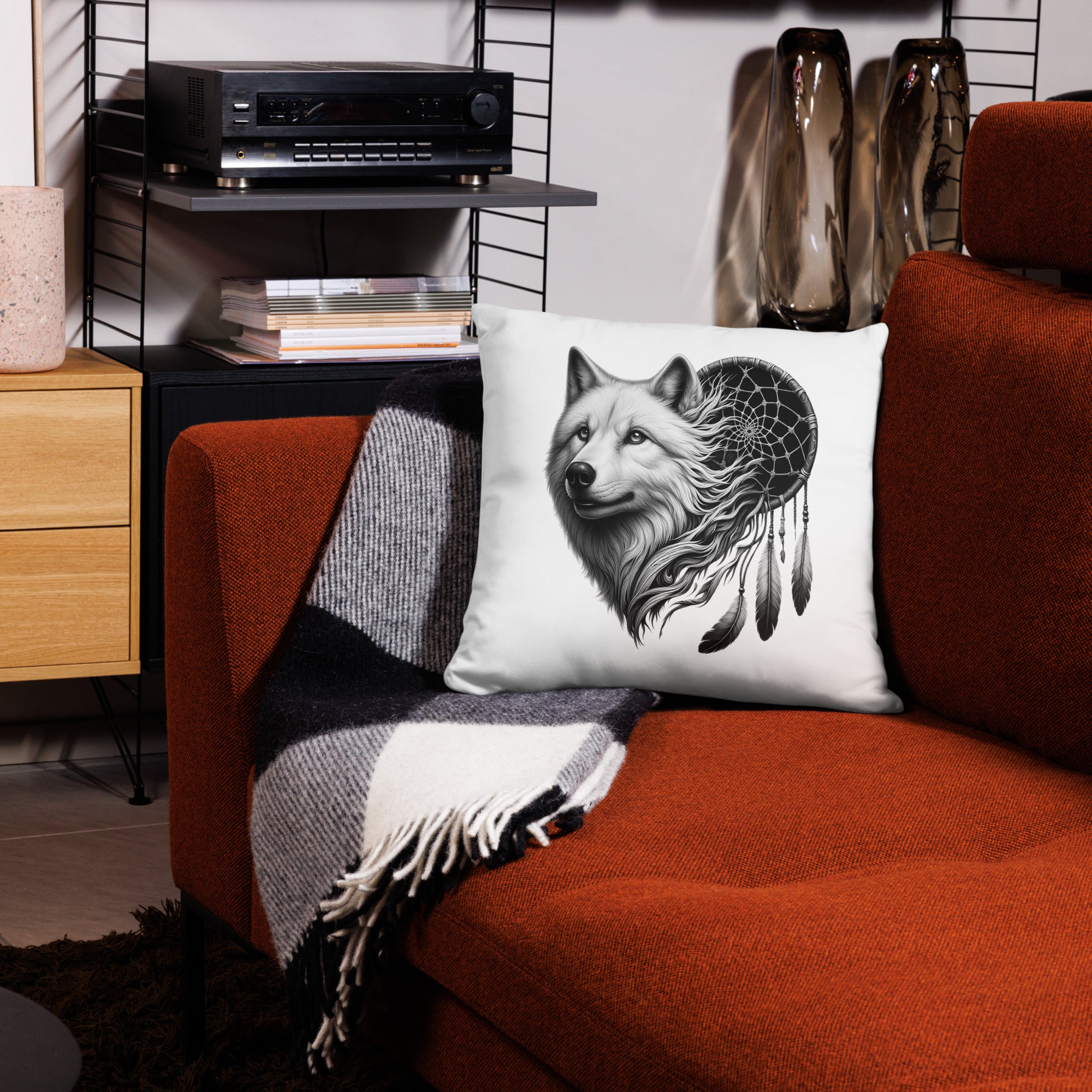 Dreamcatcher Wolf - All-Over Cushion Realistic Native American Talisman Mythology Graphic Design