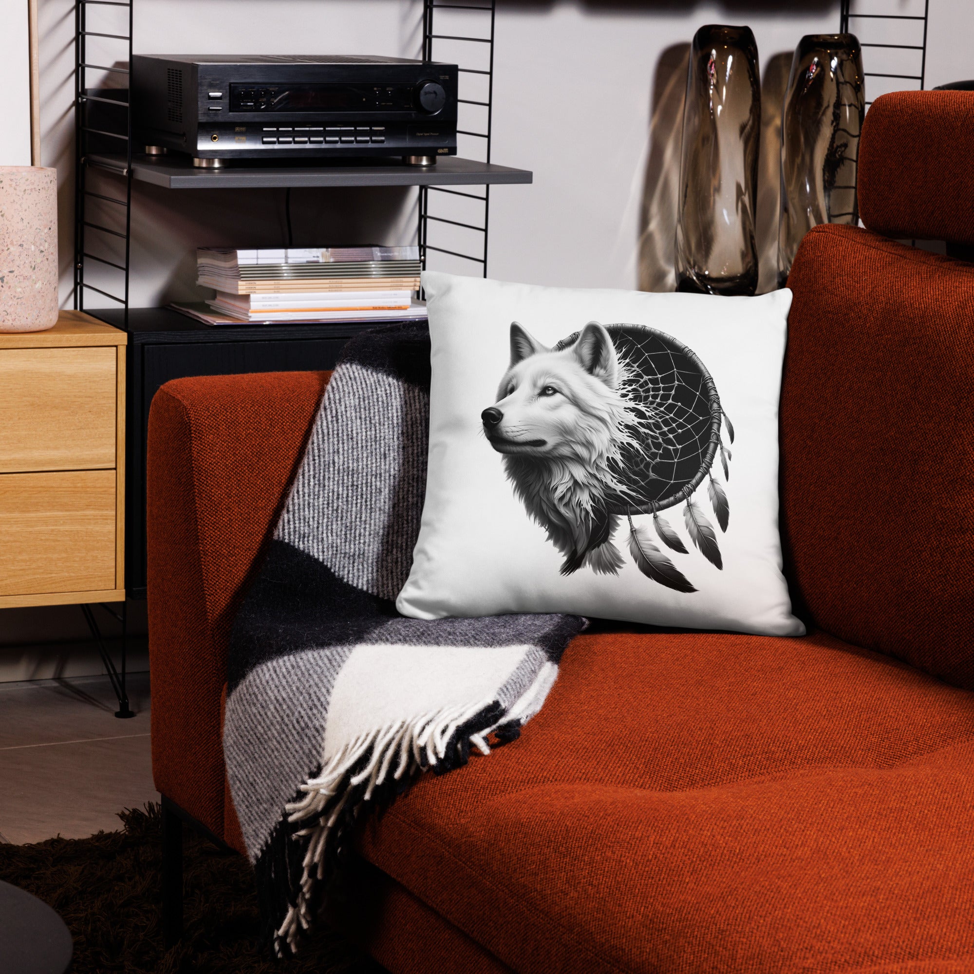 Dreamcatcher Wolf - All-Over Cushion Realistic Native American Talisman Mythology Graphic Design