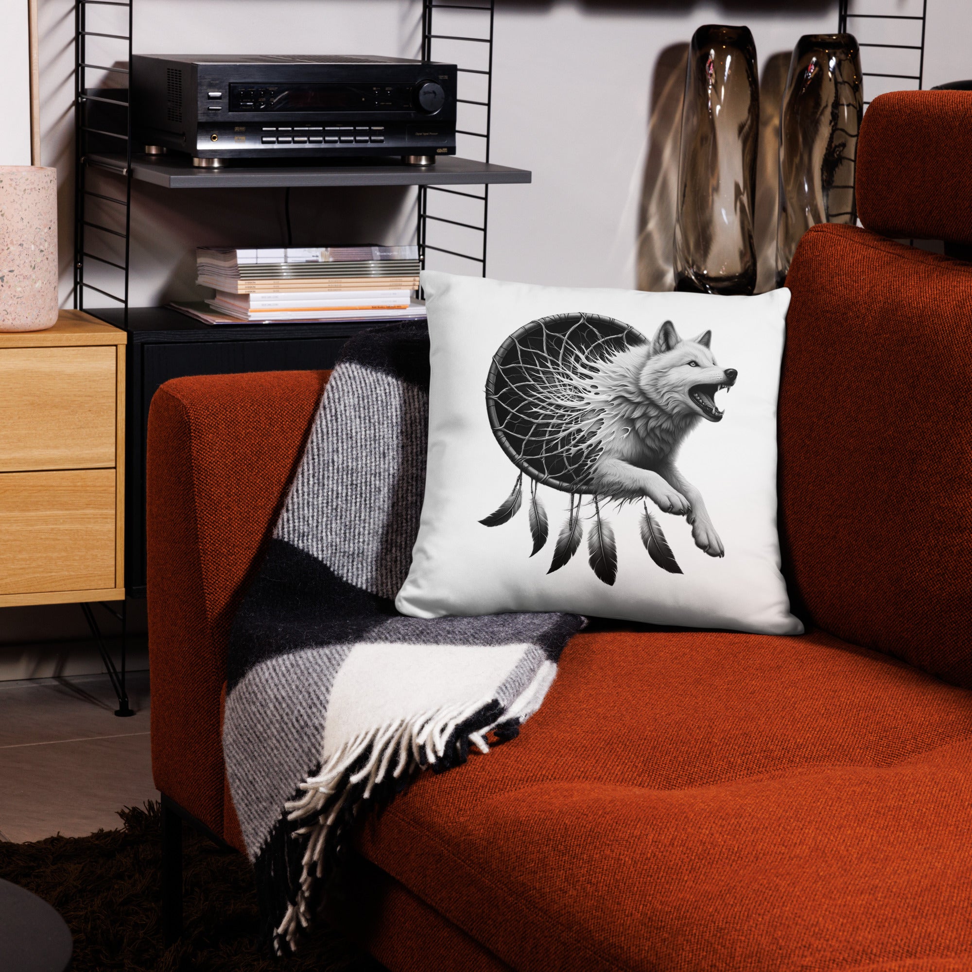 Dreamcatcher Wolf - All-Over Cushion Realistic Native American Talisman Mythology Graphic Design