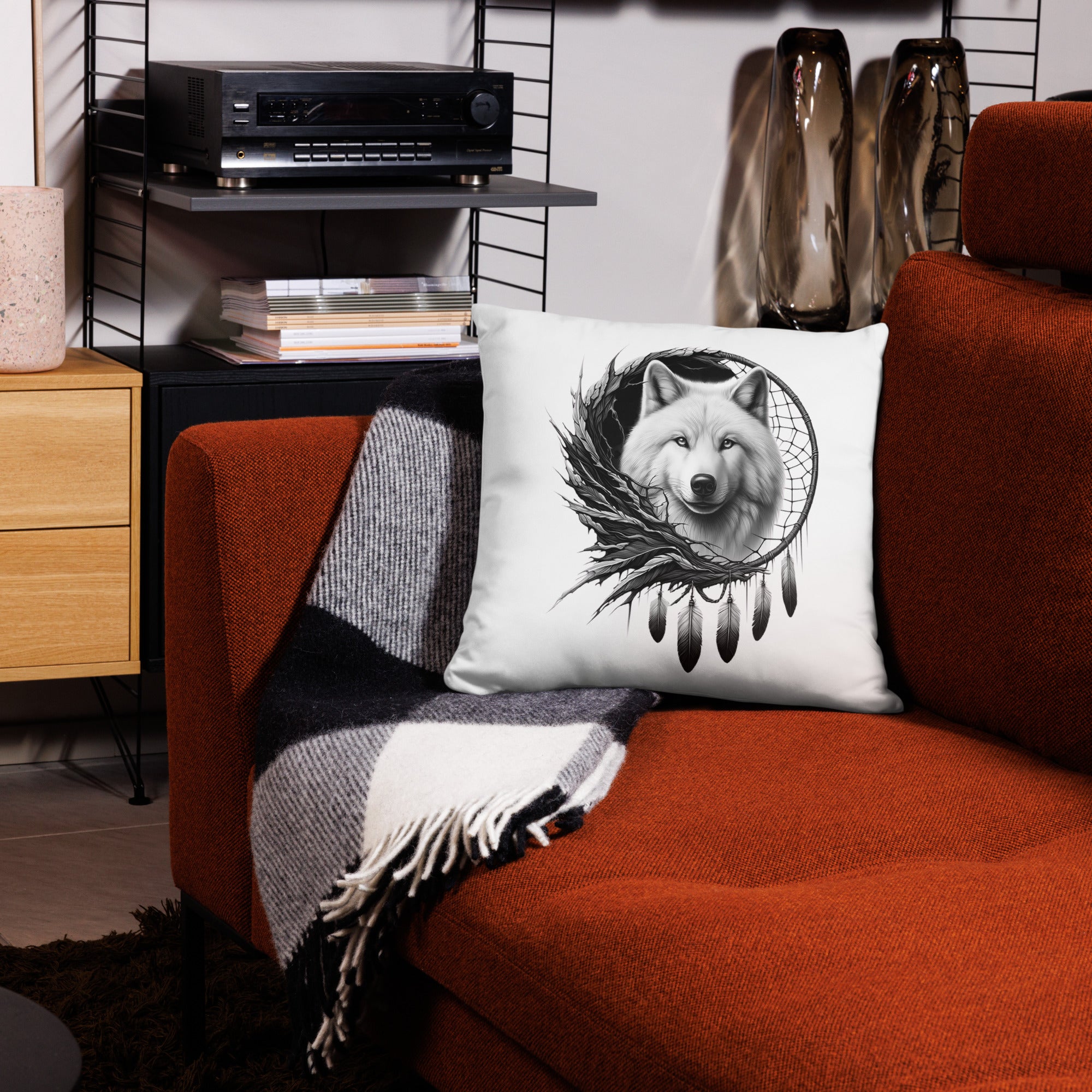 Dreamcatcher Wolf - All-Over Cushion Realistic Native American Talisman Mythology Graphic Design