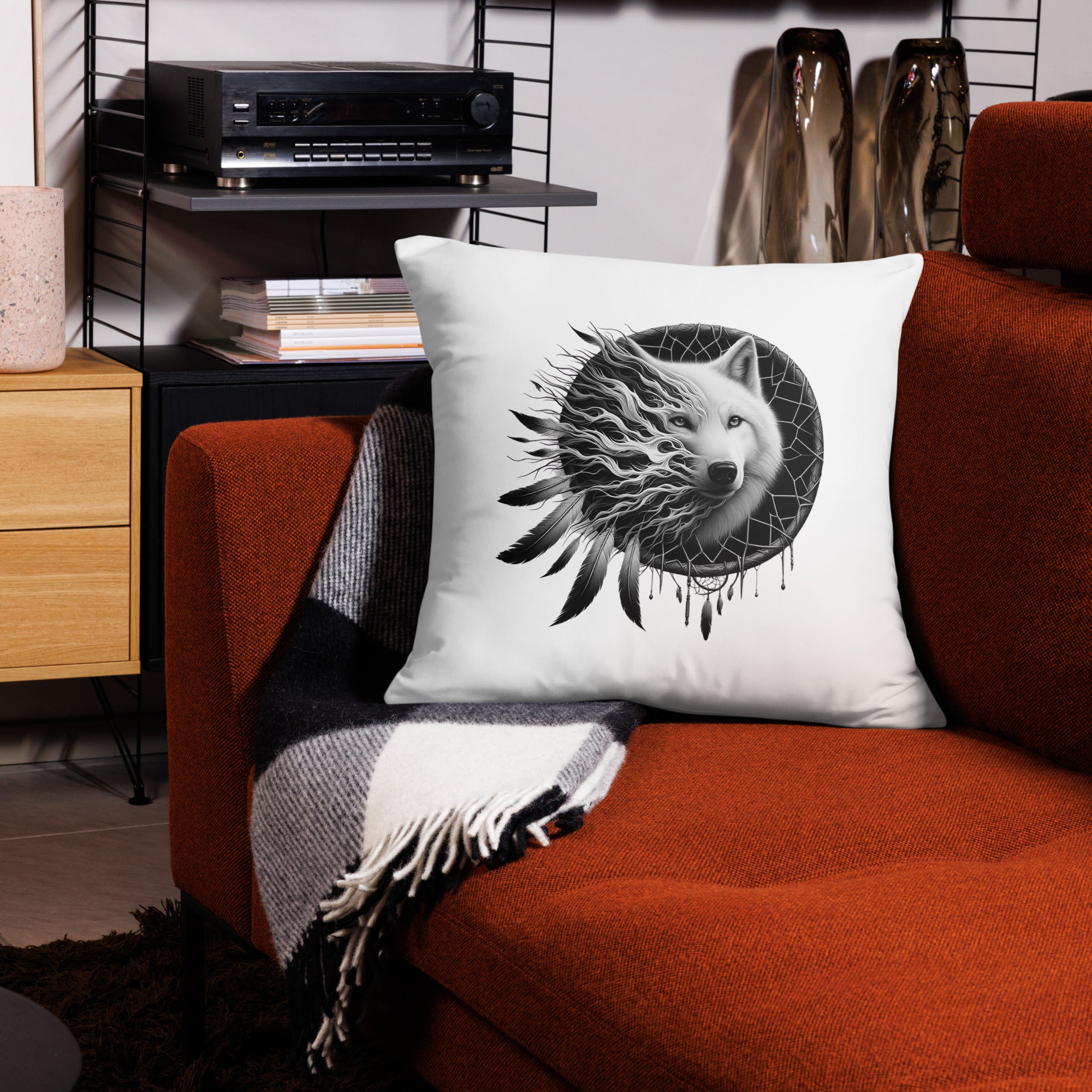 Dreamcatcher Wolf - All-Over Cushion Realistic Native American Talisman Mythology Graphic Design